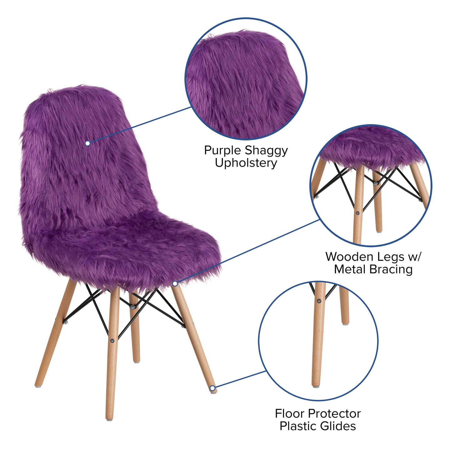 Calvin Shaggy Dog Purple Accent Chair Purple