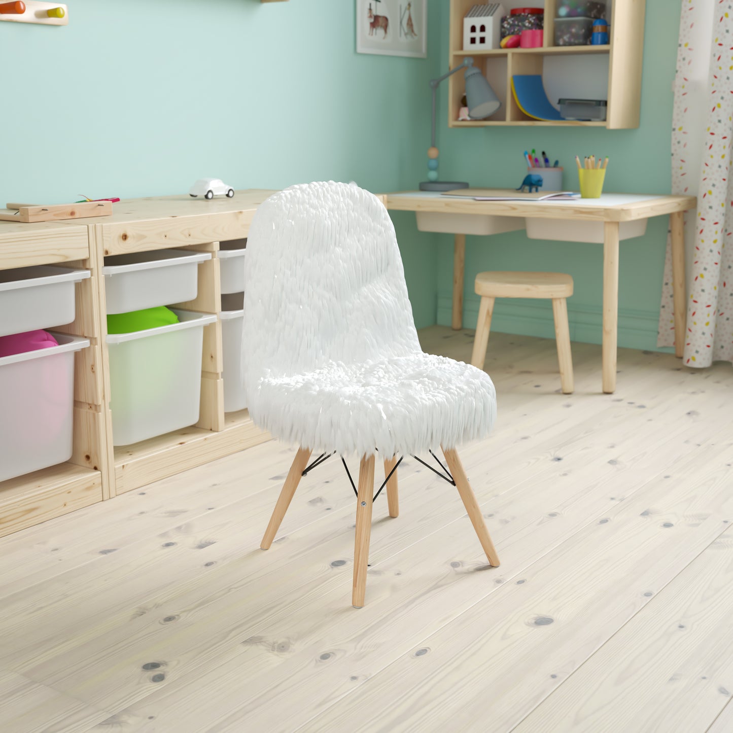 Cody Shaggy Faux Fur White Accent Chair - Shag Style Kids Chair for Ages 5-7 - Kids Playroom Chair White
