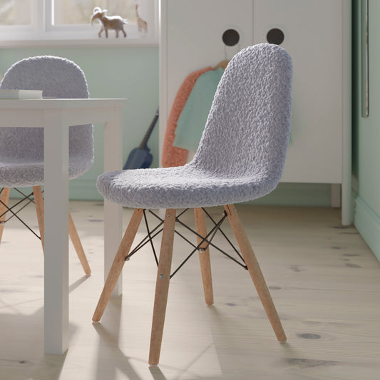 Zula Kid's Modern Padded Armless Faux Faux Shearling Accent Chair with Beechwood Legs in Gray Gray DL-DA2018-2-GY-GG