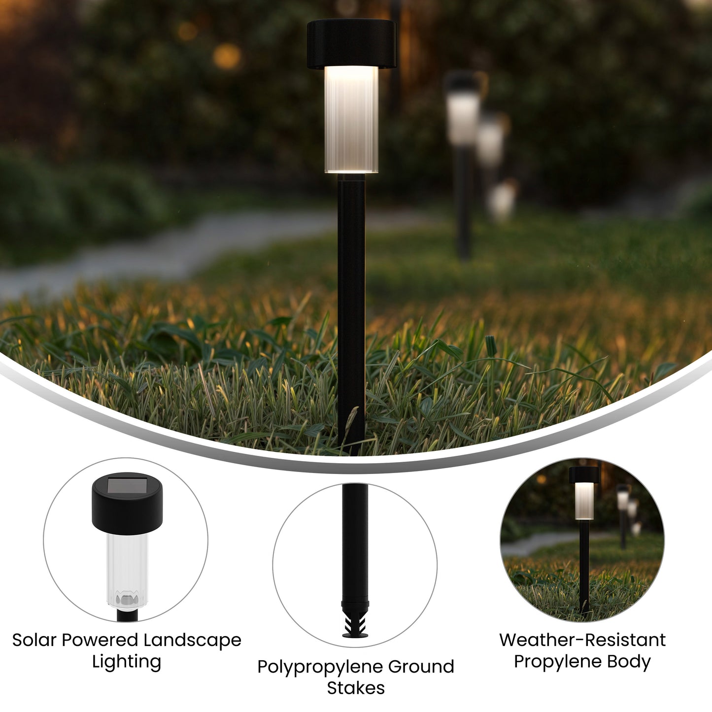 Hartford 12 Pack Black LED Solar Lights, Weather Resistant Outdoor Solar Powered Lights for Pathway, Garden, & Yard Black