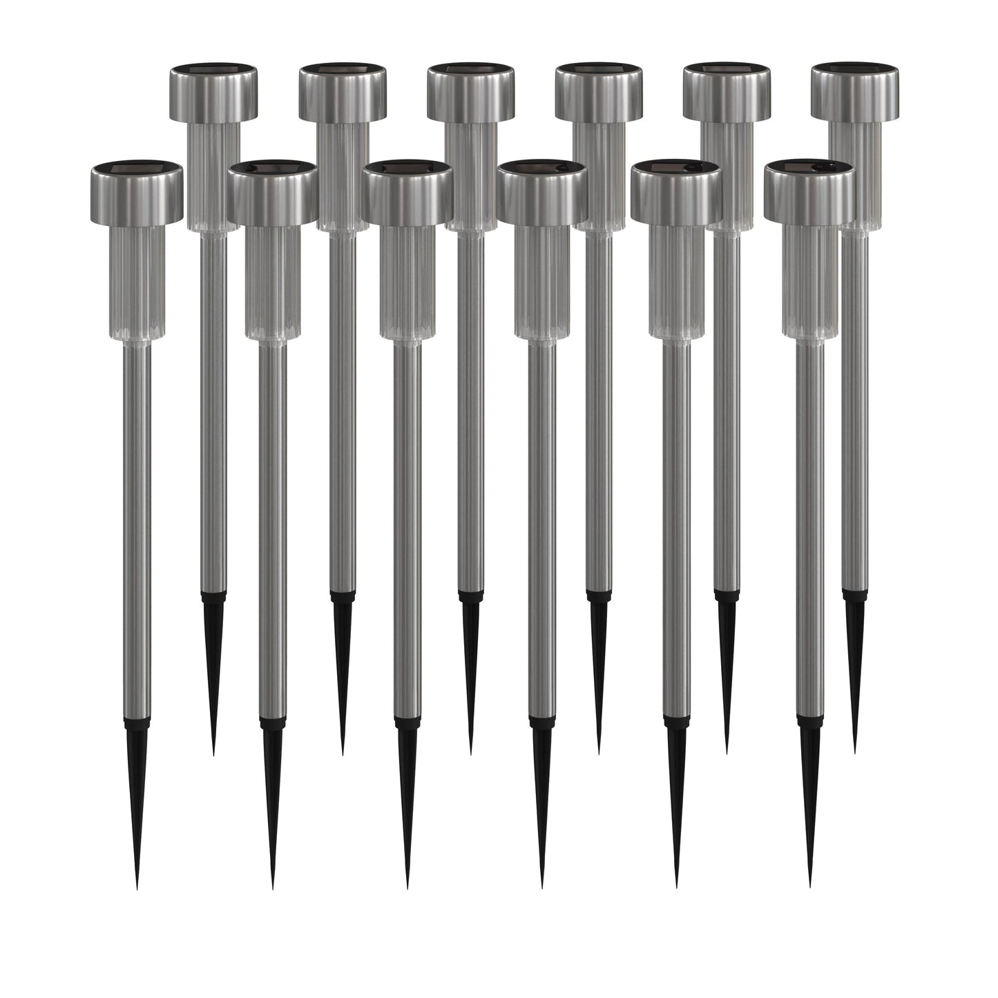 Hartford 12 Pack Stainless Steel LED Solar Lights, Weather Resistant Outdoor Solar Powered Lights for Pathway, Garden, & Yard Stainless Steel