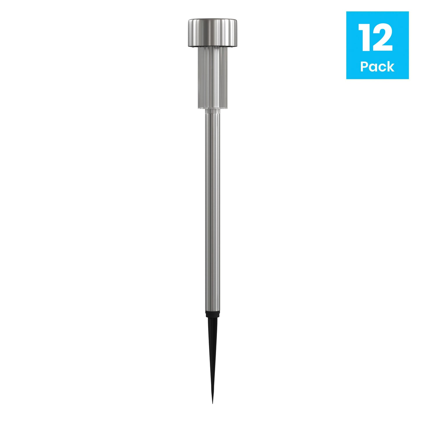 Hartford 12 Pack Stainless Steel LED Solar Lights, Weather Resistant Outdoor Solar Powered Lights for Pathway, Garden, & Yard Stainless Steel