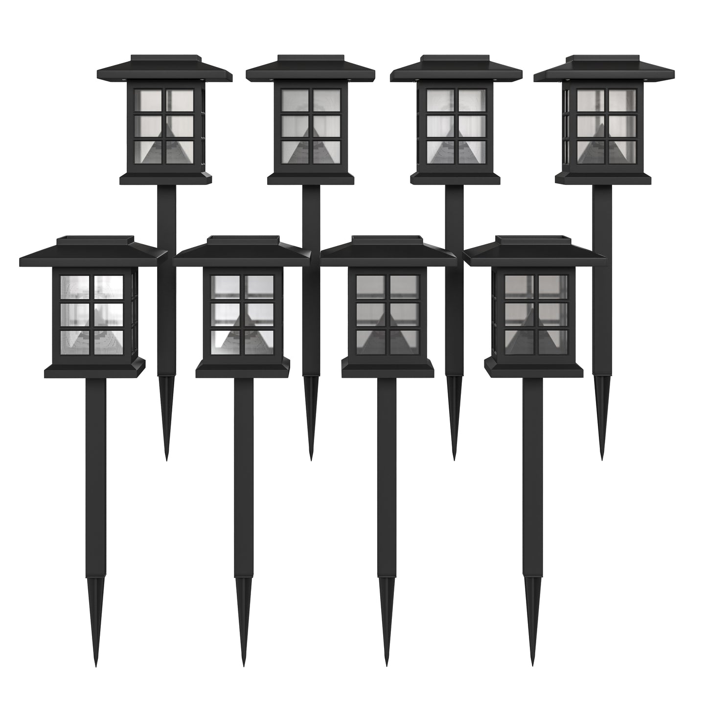Halsey 8 Pack Black Lantern Style LED Solar Lights Weather Resistant Outdoor Solar Powered Lights for Pathway, Garden, & Yard Black