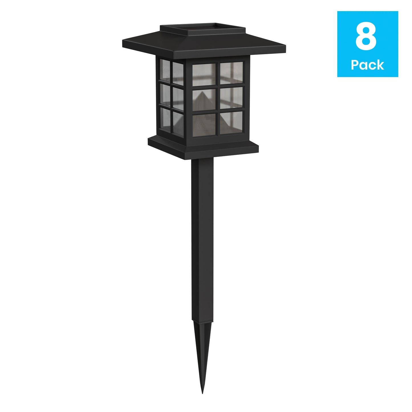Halsey 8 Pack Black Lantern Style LED Solar Lights Weather Resistant Outdoor Solar Powered Lights for Pathway, Garden, & Yard Black