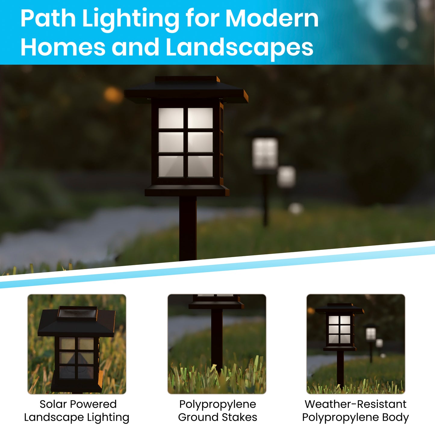 Halsey 8 Pack Black Lantern Style LED Solar Lights Weather Resistant Outdoor Solar Powered Lights for Pathway, Garden, & Yard Black