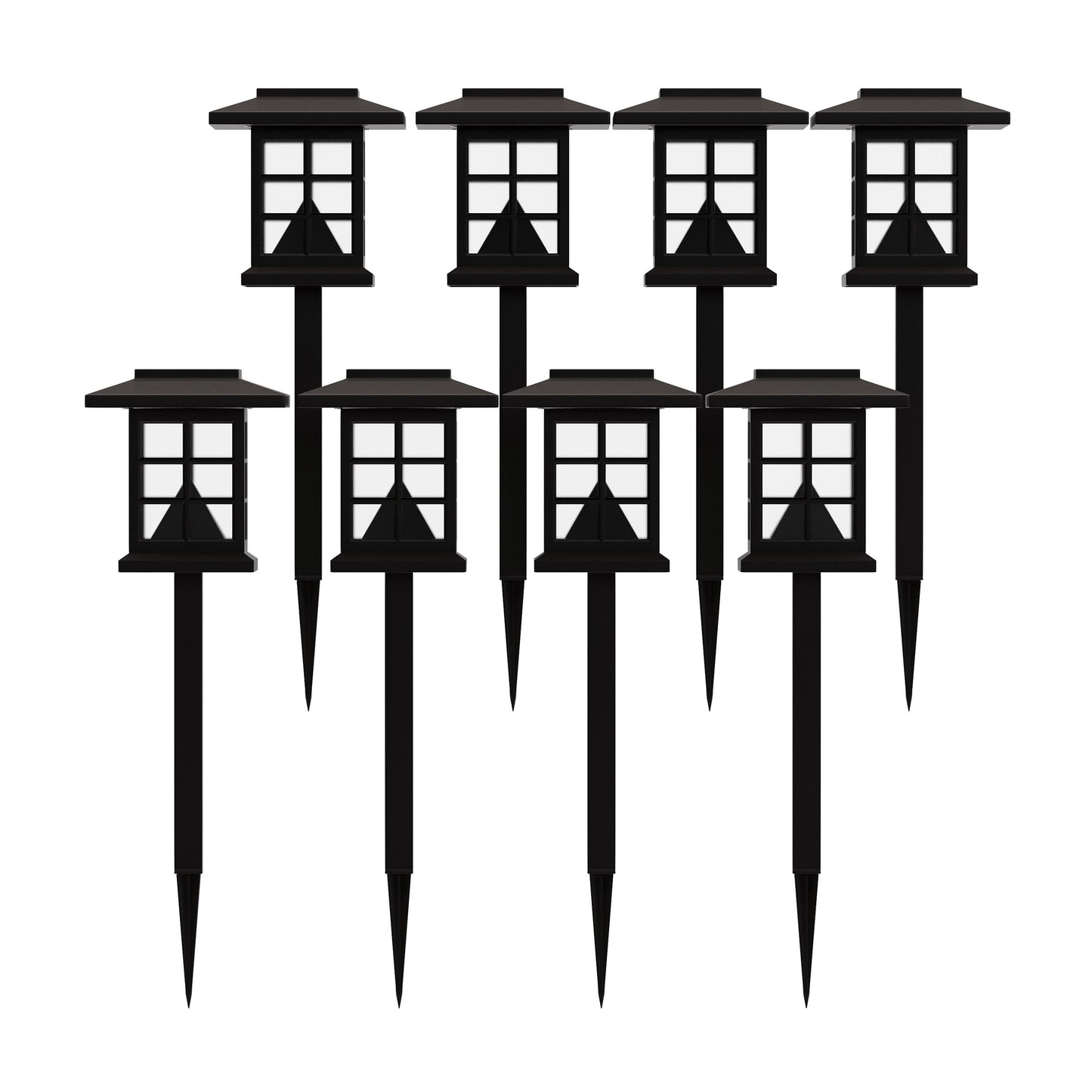 Halsey 8 Pack Brown Lantern Style LED Solar Lights Weather Resistant Outdoor Solar Powered Lights for Pathway, Garden, & Yard Brown DN-SL106-8-BR-GG
