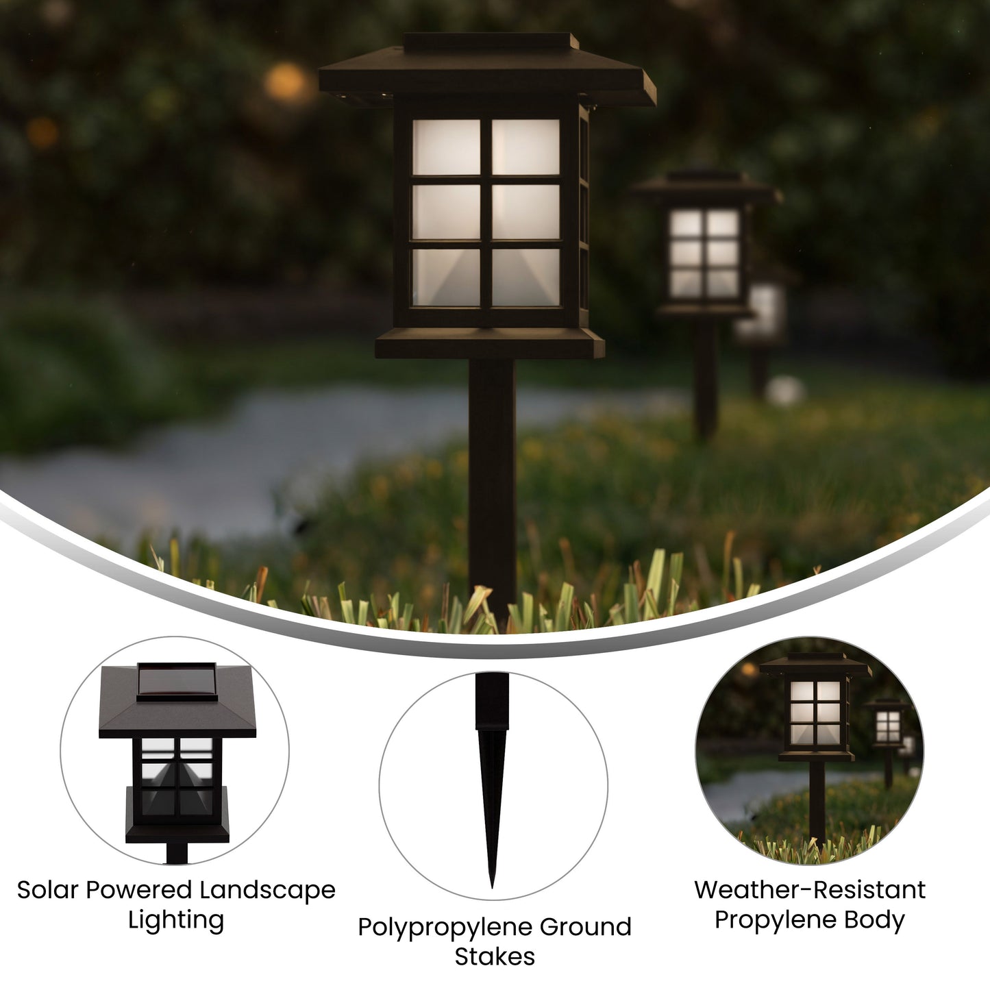 Halsey 8 Pack Brown Lantern Style LED Solar Lights Weather Resistant Outdoor Solar Powered Lights for Pathway, Garden, & Yard Brown DN-SL106-8-BR-GG