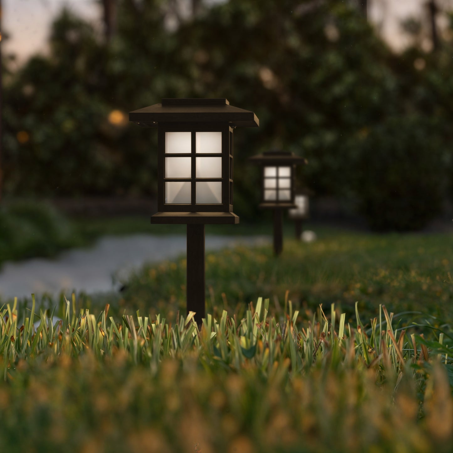 Halsey 8 Pack Brown Lantern Style LED Solar Lights Weather Resistant Outdoor Solar Powered Lights for Pathway, Garden, & Yard Brown DN-SL106-8-BR-GG