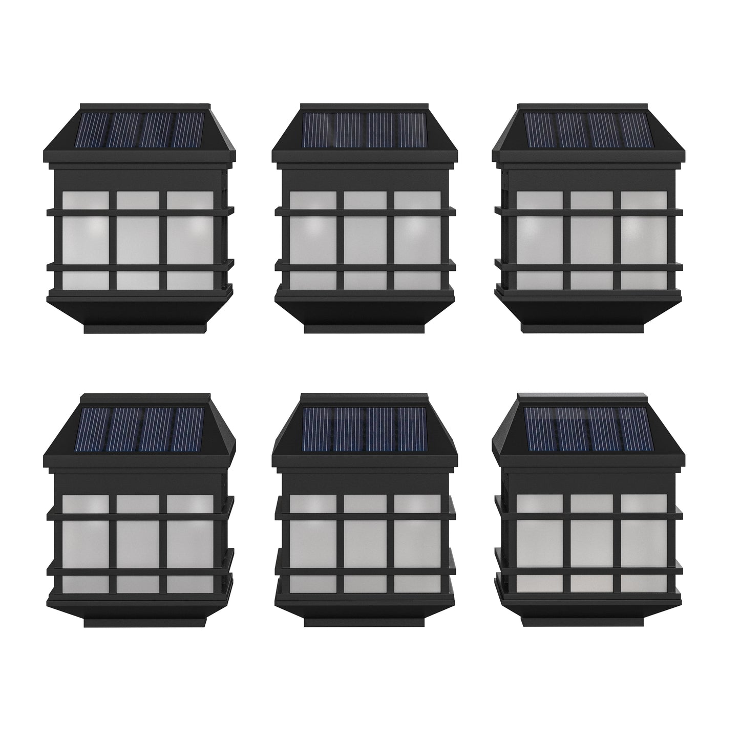 Holder 6 Pack Wall Mount LED Solar Lights - Weather Resistant Black Decorative Solar Powered Lights - Deck and Fencing Solar Lights Black