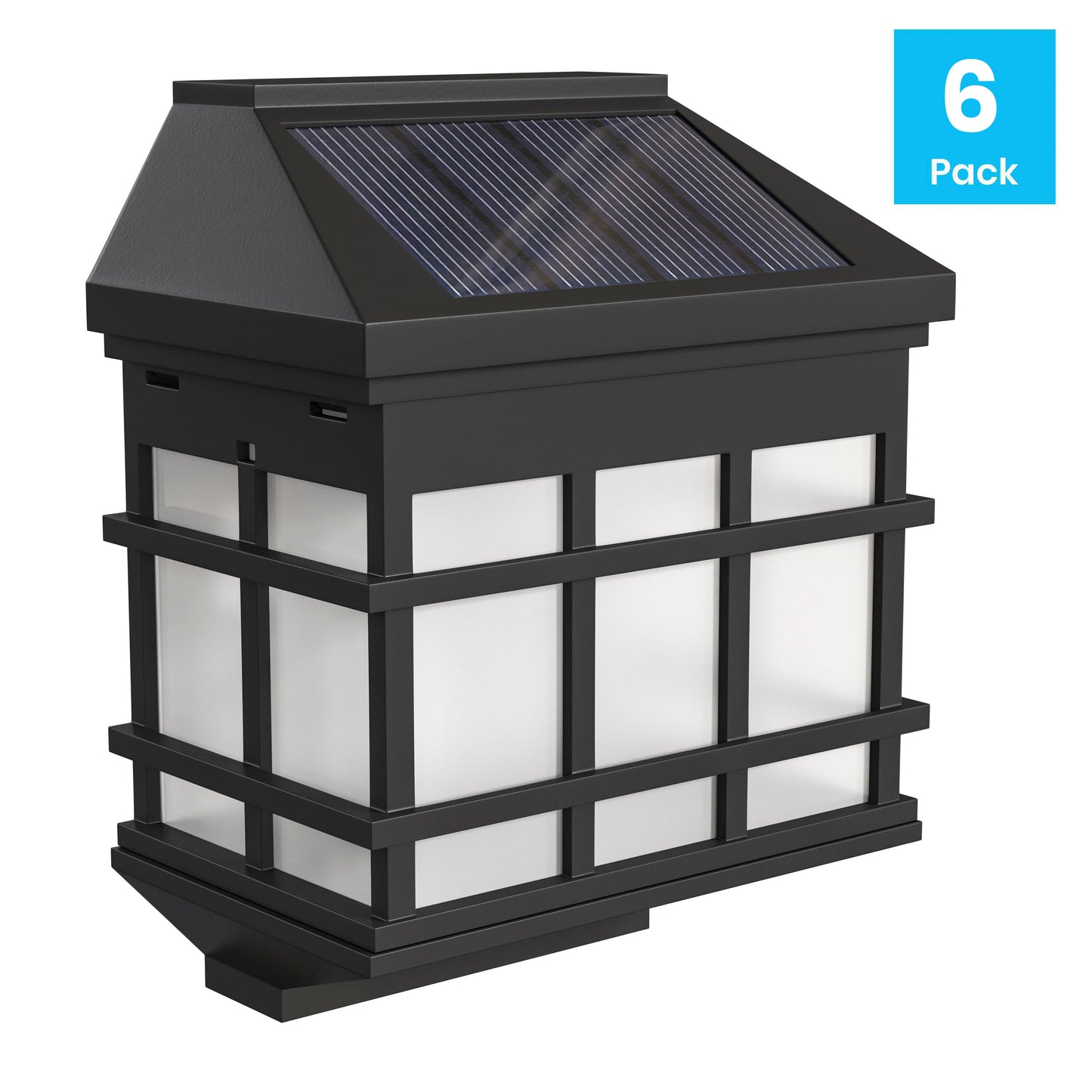 Holder 6 Pack Wall Mount LED Solar Lights - Weather Resistant Black Decorative Solar Powered Lights - Deck and Fencing Solar Lights Black