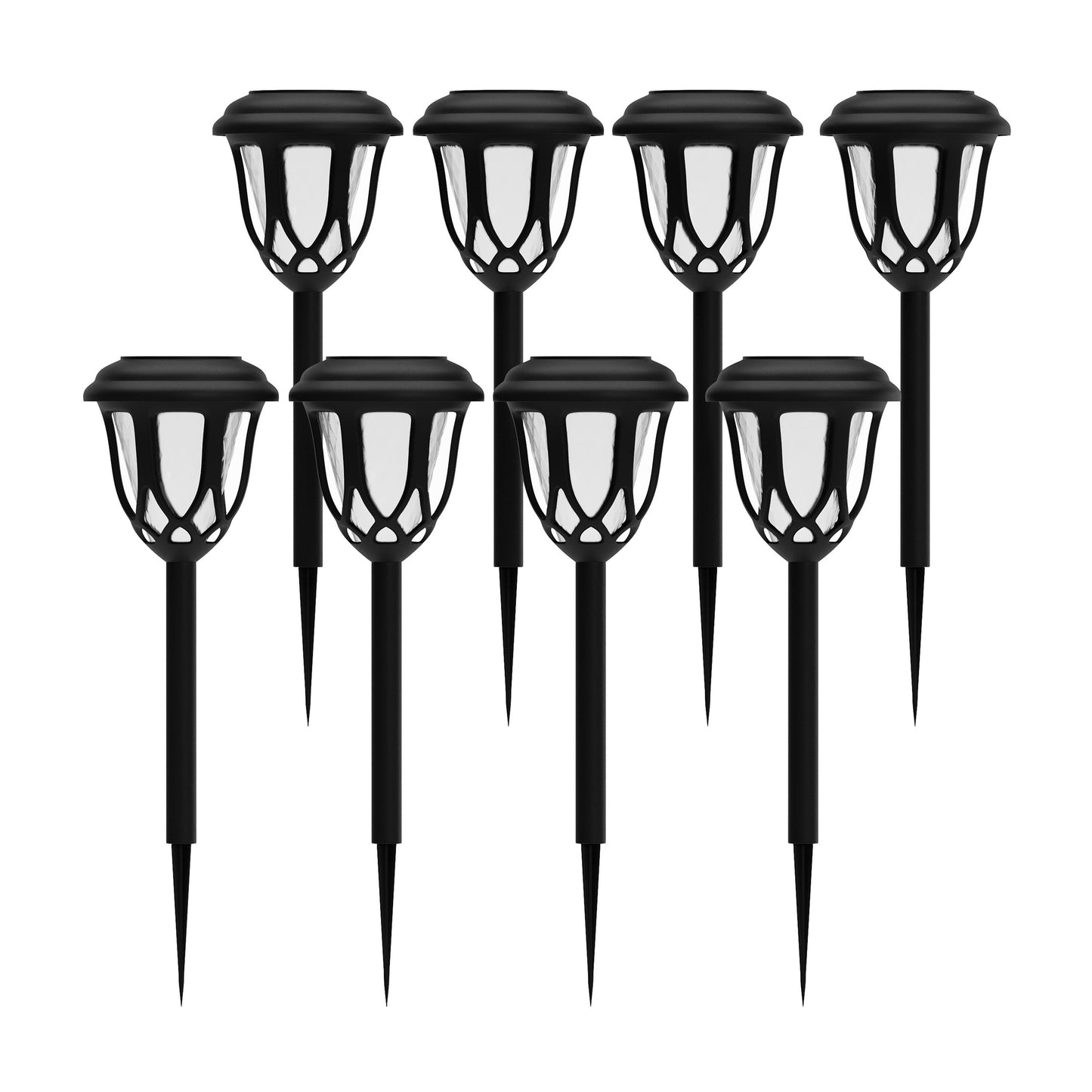 Hess 8 Pack Black Tulip Design LED Solar Lights Weather Resistant Outdoor Solar Powered Lights for Pathway, Garden, & Yard Black