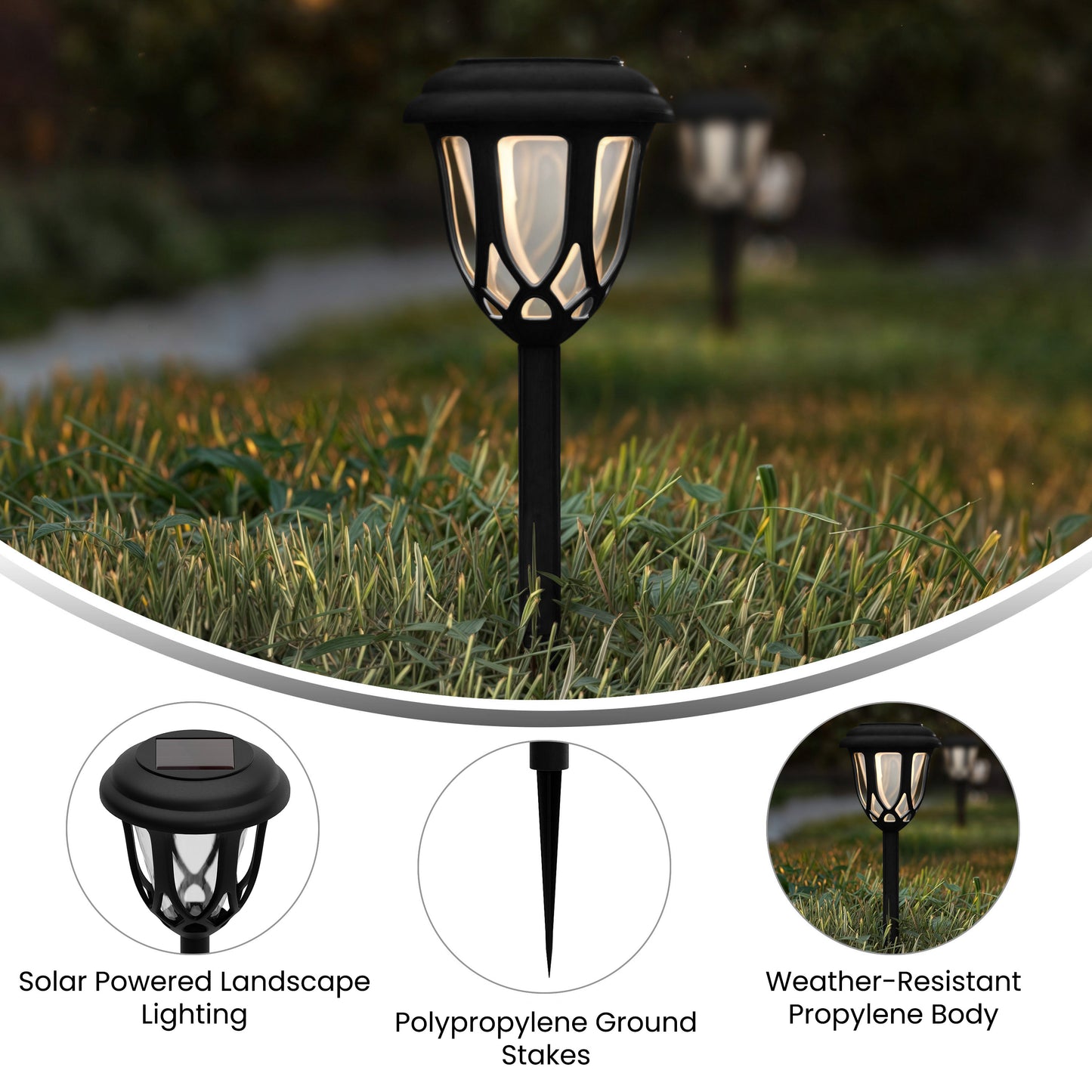 Hess 8 Pack Black Tulip Design LED Solar Lights Weather Resistant Outdoor Solar Powered Lights for Pathway, Garden, & Yard Black