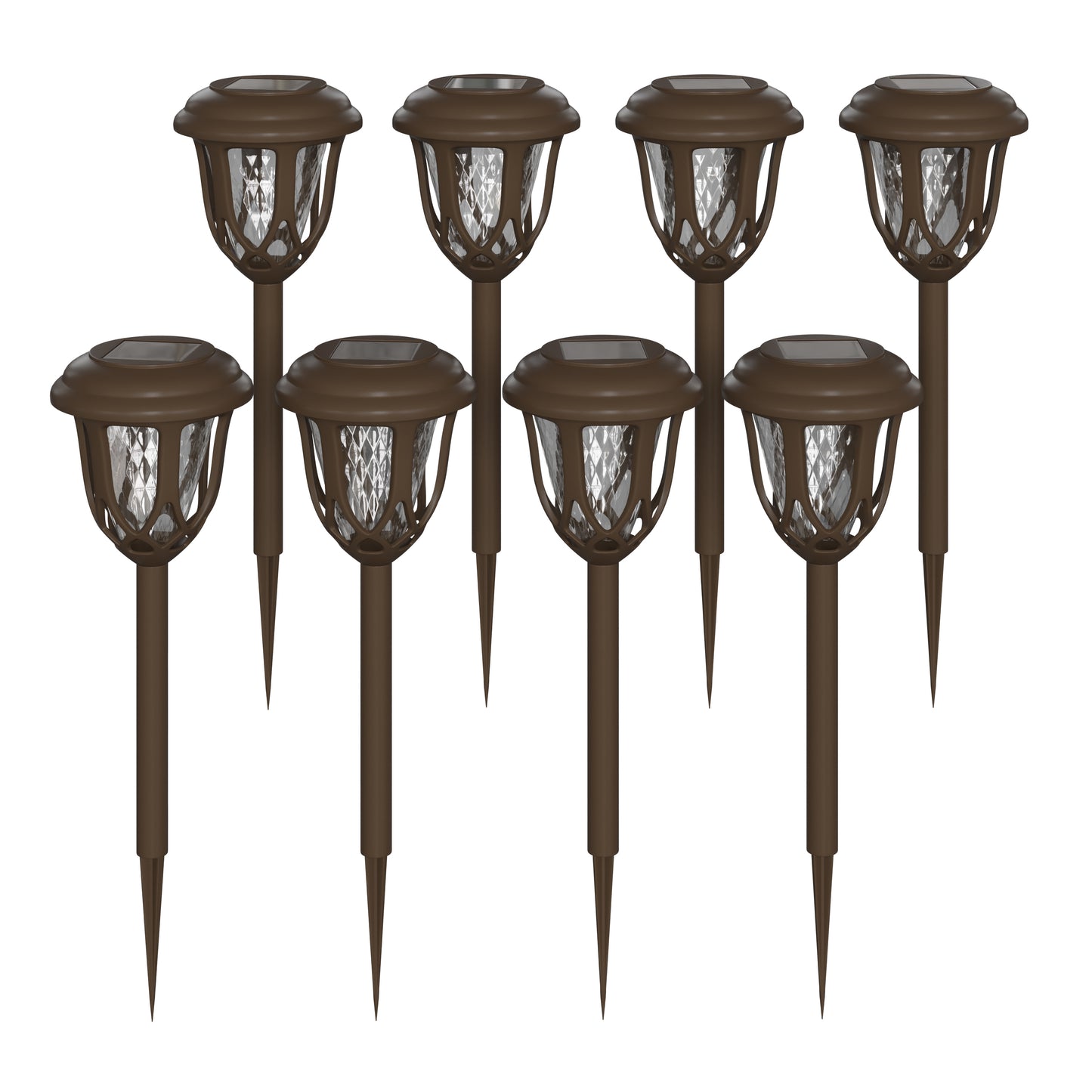 Hess 8 Pack Brown Tulip Design LED Solar Lights Weather Resistant Outdoor Solar Powered Lights for Pathway, Garden, & Yard Brown
