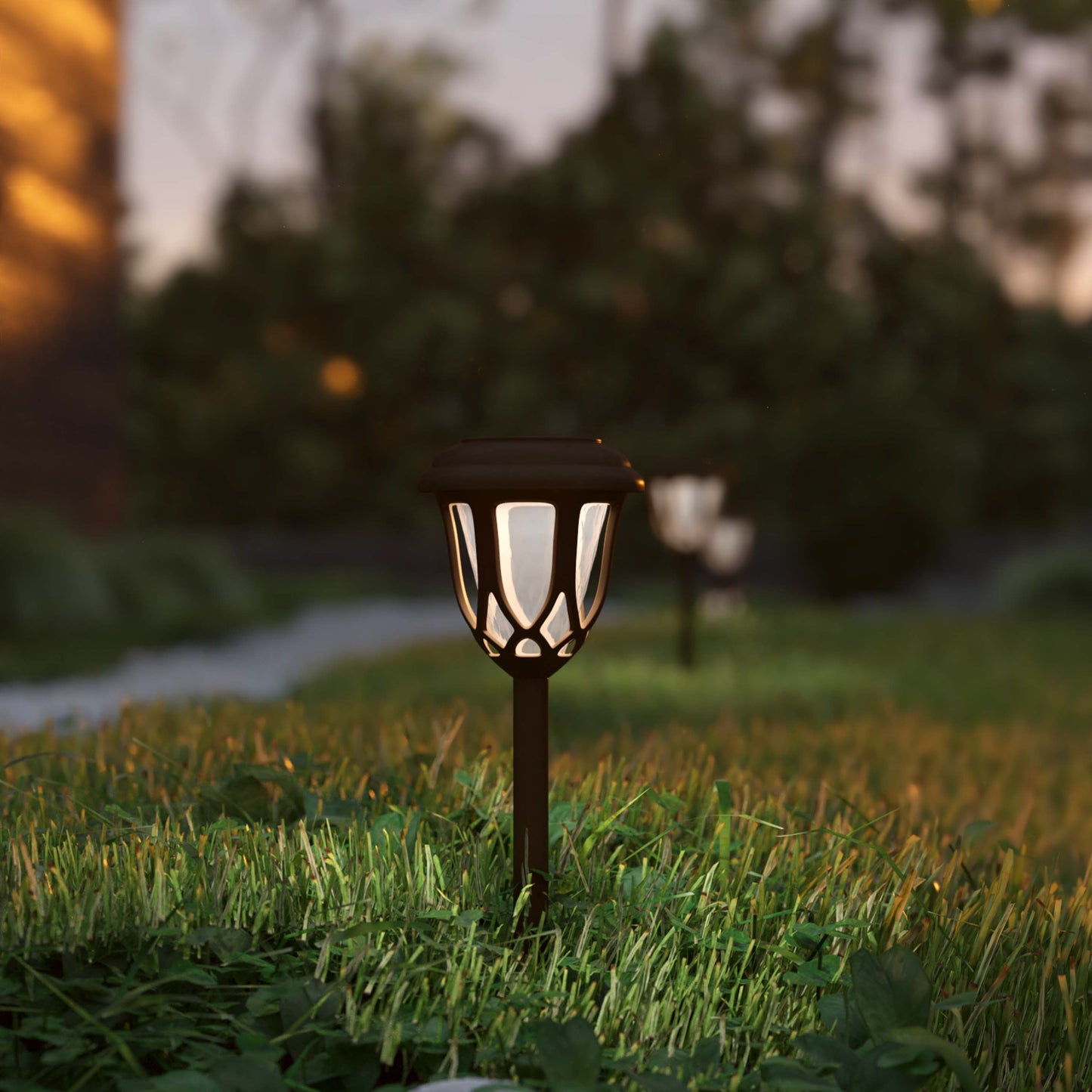 Hess 8 Pack Brown Tulip Design LED Solar Lights Weather Resistant Outdoor Solar Powered Lights for Pathway, Garden, & Yard Brown