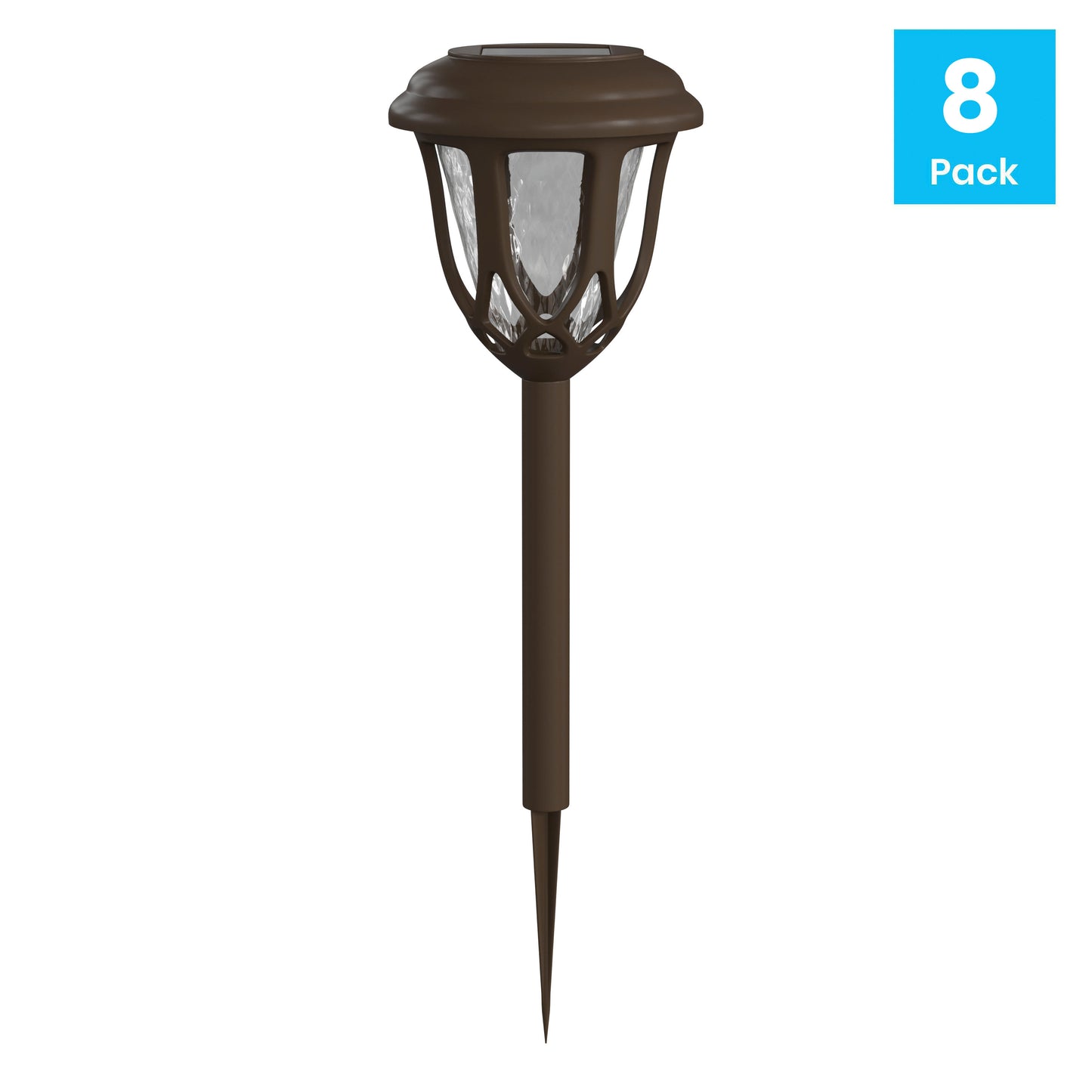 Hess 8 Pack Brown Tulip Design LED Solar Lights Weather Resistant Outdoor Solar Powered Lights for Pathway, Garden, & Yard Brown