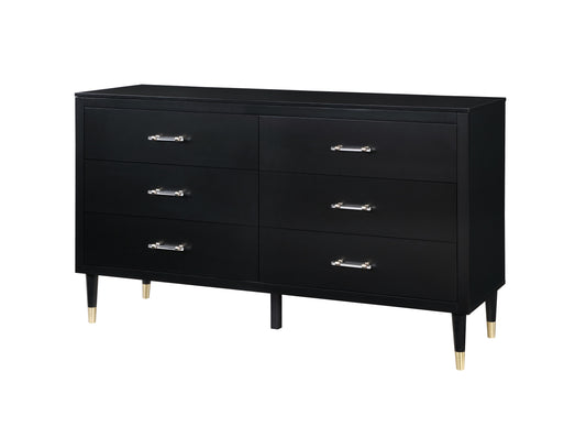 Manhattan Comfort Stanton Modern Dresser with 6 Full Extension Drawers and Solid Wood Legs in Black DR-CHKD0602-BK