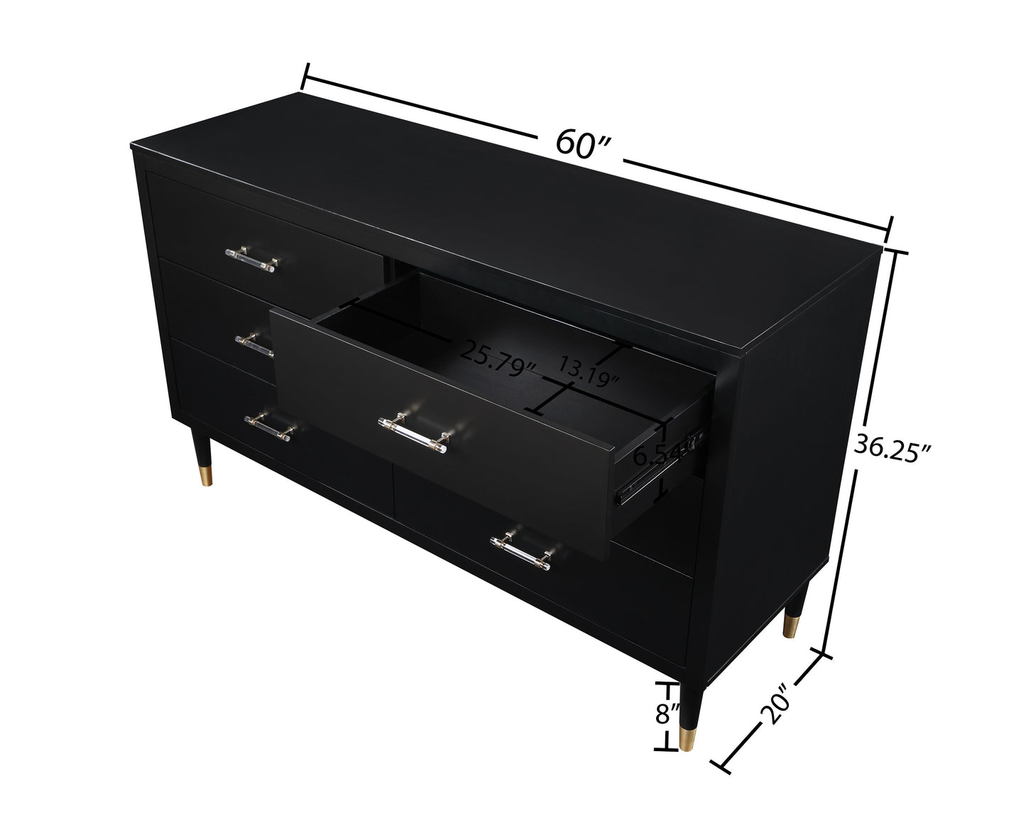 Manhattan Comfort Stanton Modern Dresser with 6 Full Extension Drawers and Solid Wood Legs in Black DR-CHKD0602-BK