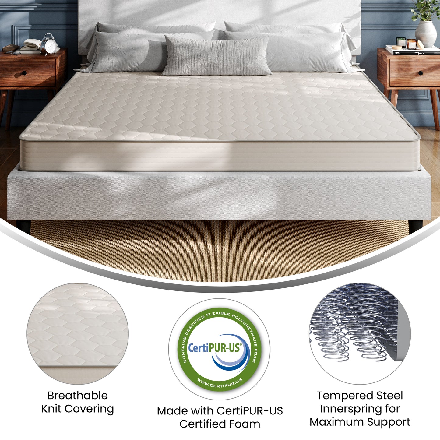 Dream 6 Inch Hybrid Mattress, King Size High Density Foam and Innerspring Mattress in a Box, CertiPur-US Certified Foam Gray