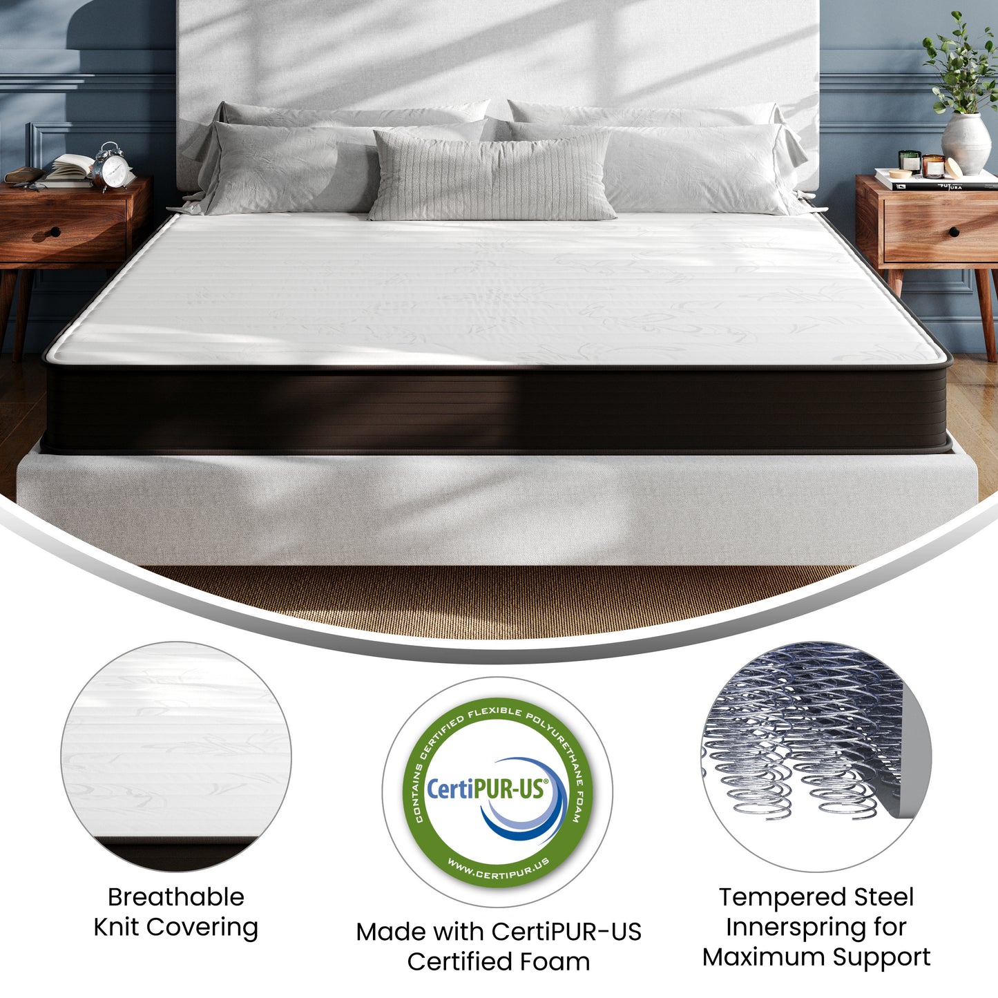 Dream 8 Inch Hybrid Mattress, King Size High Density Foam and Innerspring Mattress in a Box, CertiPur-US Certified Foam Gray
