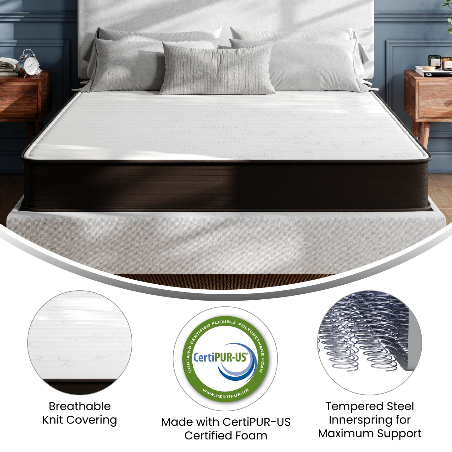 Dream 8 Inch Hybrid Mattress, Queen Size High Density Foam and Innerspring Mattress in a Box, CertiPur-US Certified Foam Gray