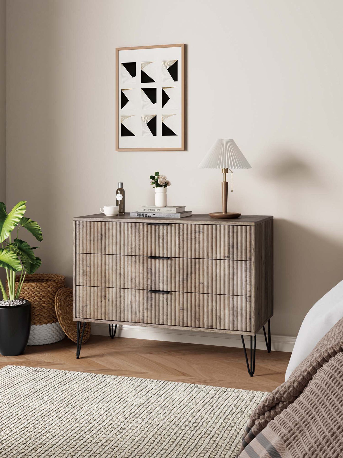 Dumbo Modern 35" Fluted Dresser in Rustic Gray (3-Drawer) DR001-GY