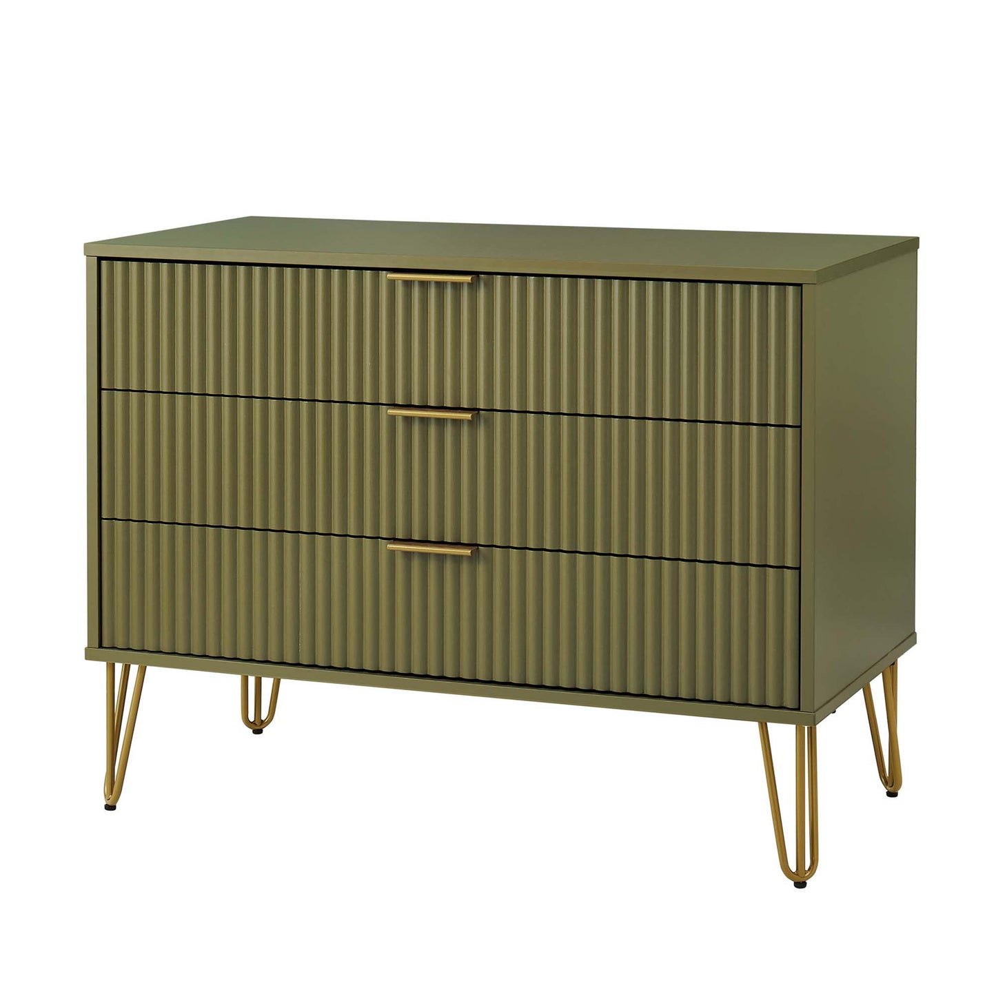 Dumbo Modern 35" Fluted Dresser in Olive Green (3-Drawer) DR001-OG