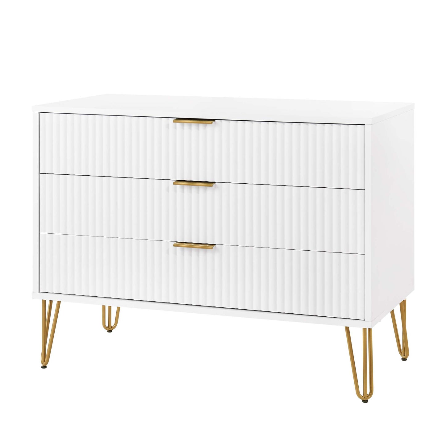Dumbo Modern 35" Fluted Dresser in White (3-Drawer) DR001-WH