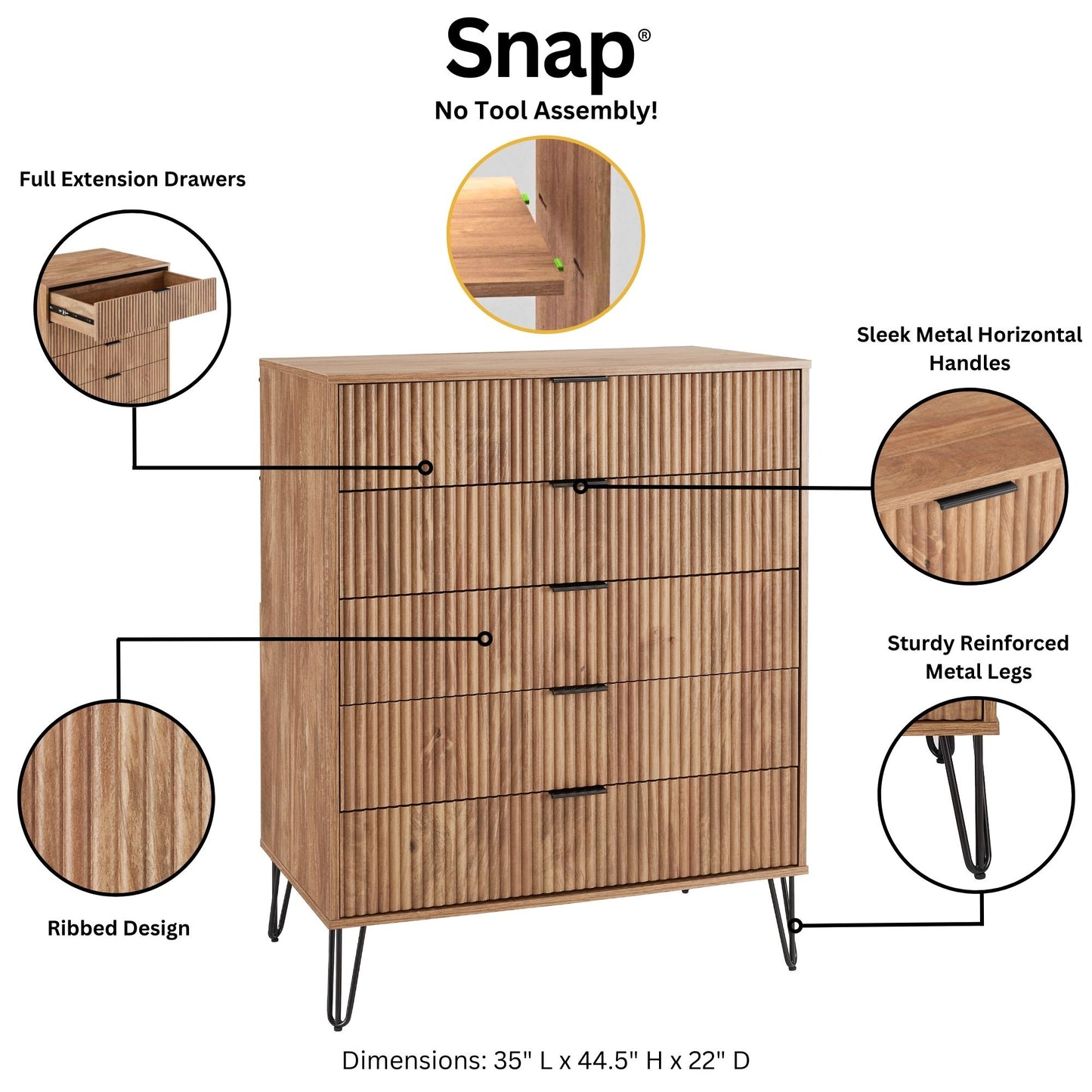 Manhattan Comfort DUMBO Modern 5-Drawer Tall Dresser in Golden Brown DR002-GB