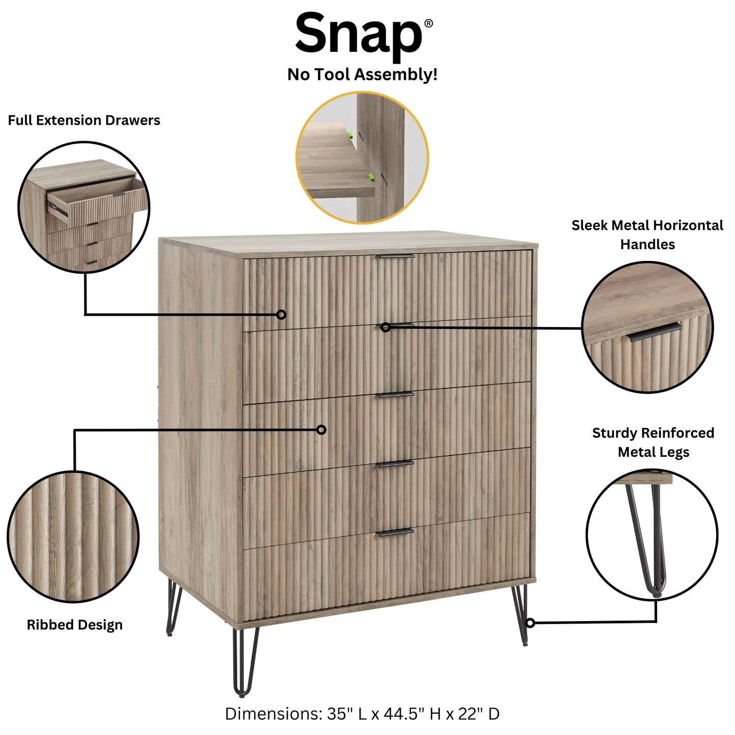 Manhattan Comfort DUMBO Modern 5-Drawer Tall Dresser in Grey DR002-GY