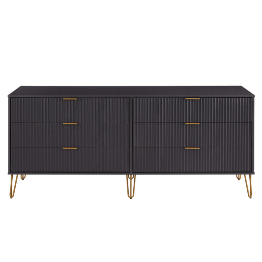 Manhattan Comfort DUMBO Modern 6-Drawer Double Low Dresser in Black DR003-BK