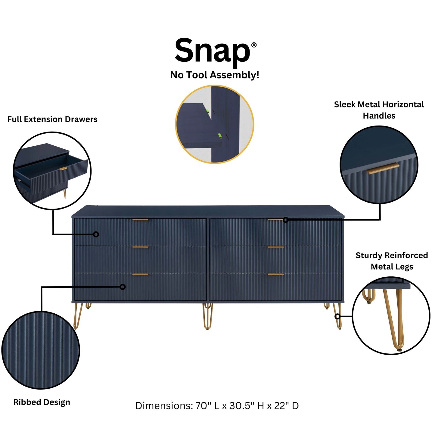 Manhattan Comfort DUMBO Modern 6-Drawer Double Low Dresser
