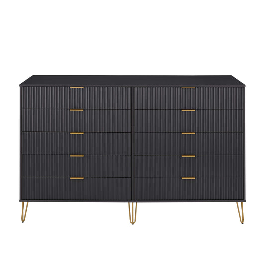 Manhattan Comfort DUMBO Modern 10-Drawer Double Tall Dresser in Black DR004-BK