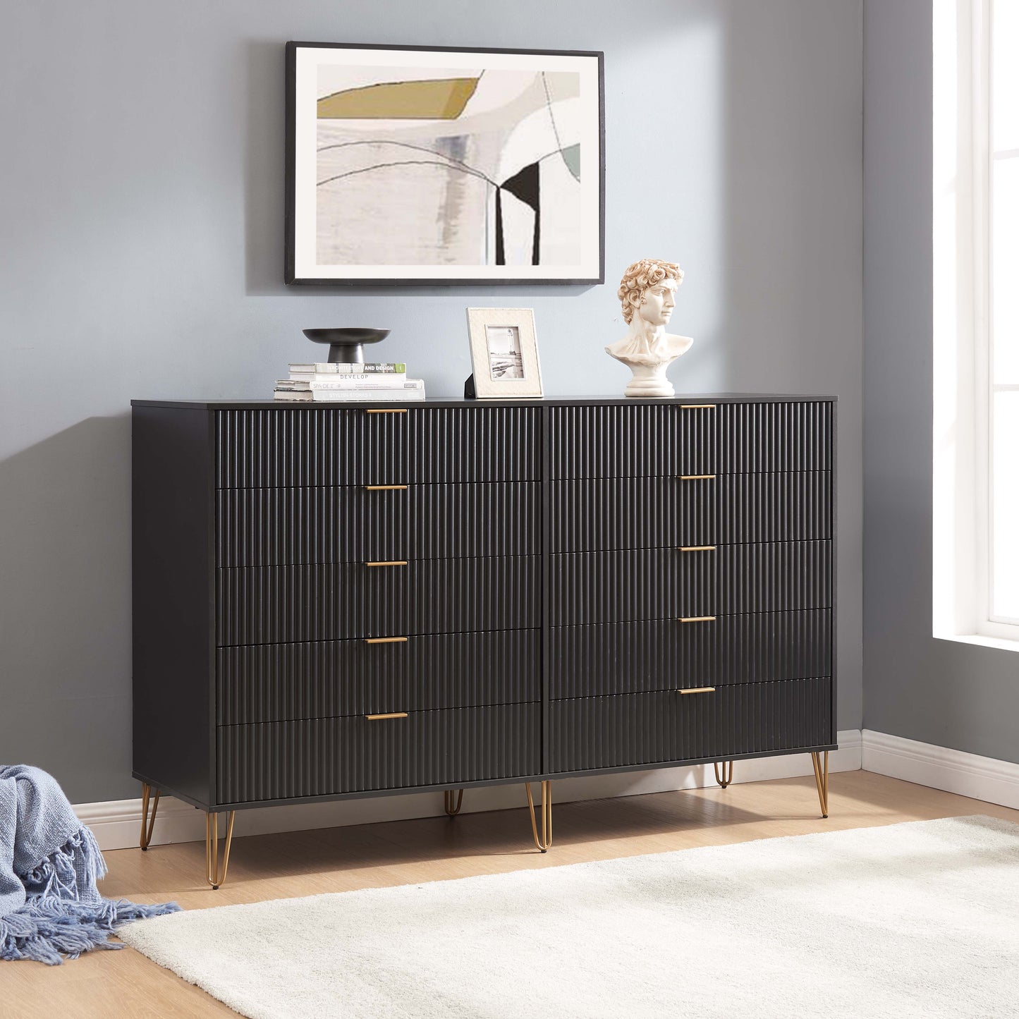 Manhattan Comfort DUMBO Modern 10-Drawer Double Tall Dresser in Black DR004-BK