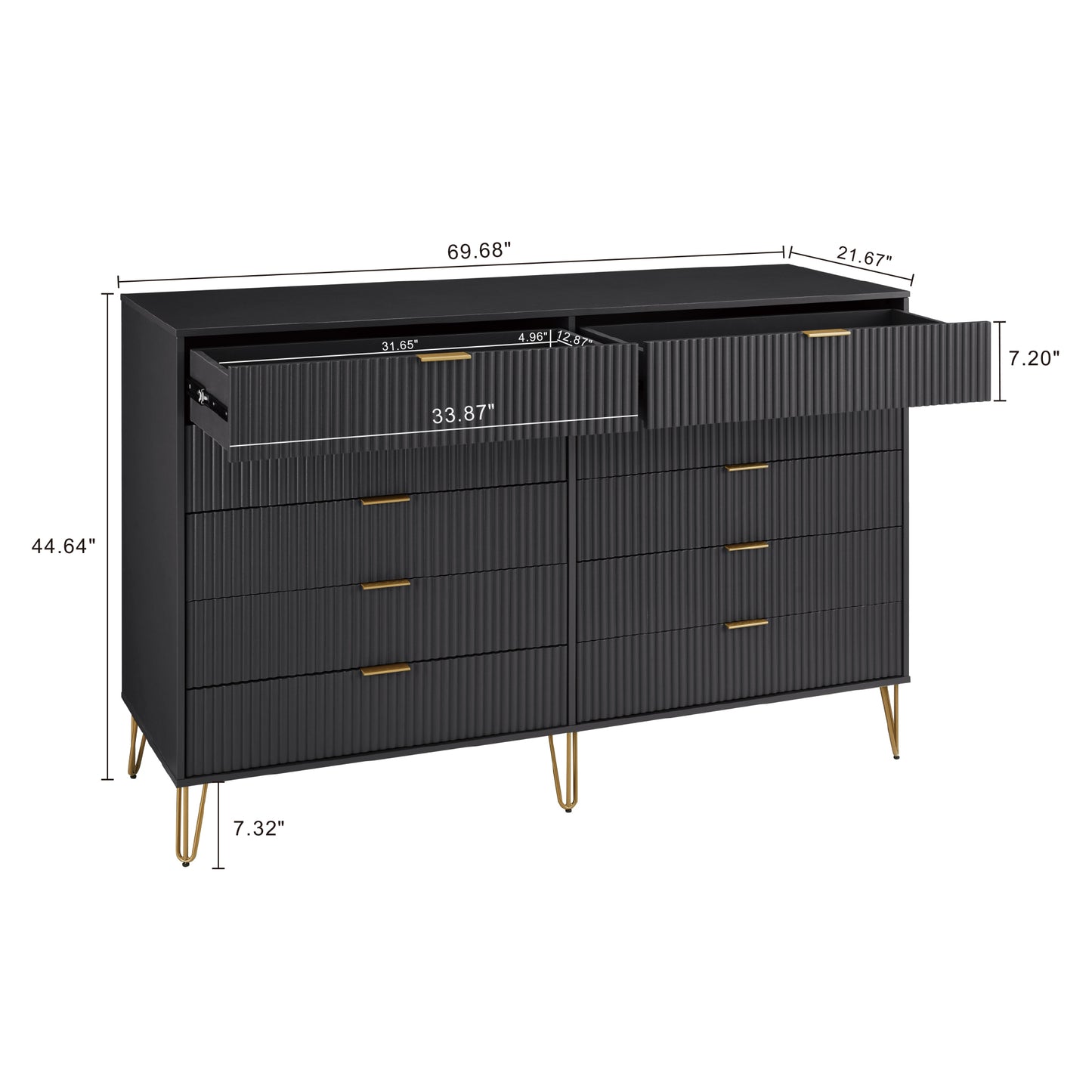 Manhattan Comfort DUMBO Modern 10-Drawer Double Tall Dresser in Black DR004-BK