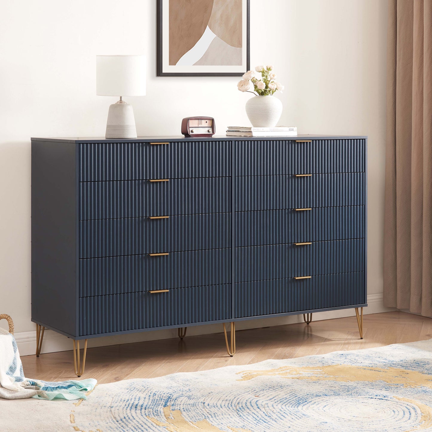 Manhattan Comfort DUMBO Modern 10-Drawer Double Tall Dresser in Midnight Blue DR004-MB