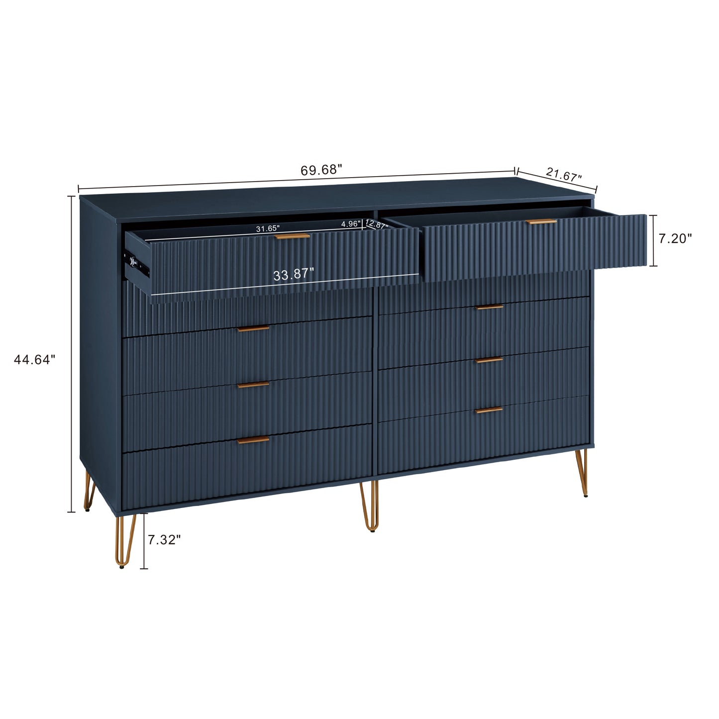 Manhattan Comfort DUMBO Modern 10-Drawer Double Tall Dresser in Midnight Blue DR004-MB