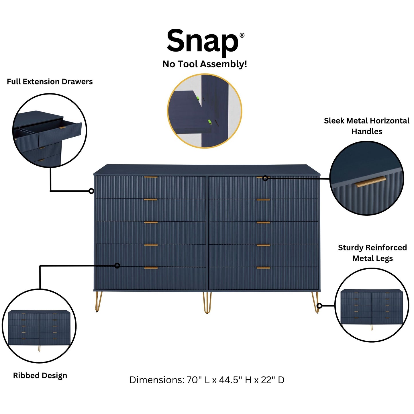 Manhattan Comfort DUMBO Modern 10-Drawer Double Tall Dresser in Midnight Blue DR004-MB