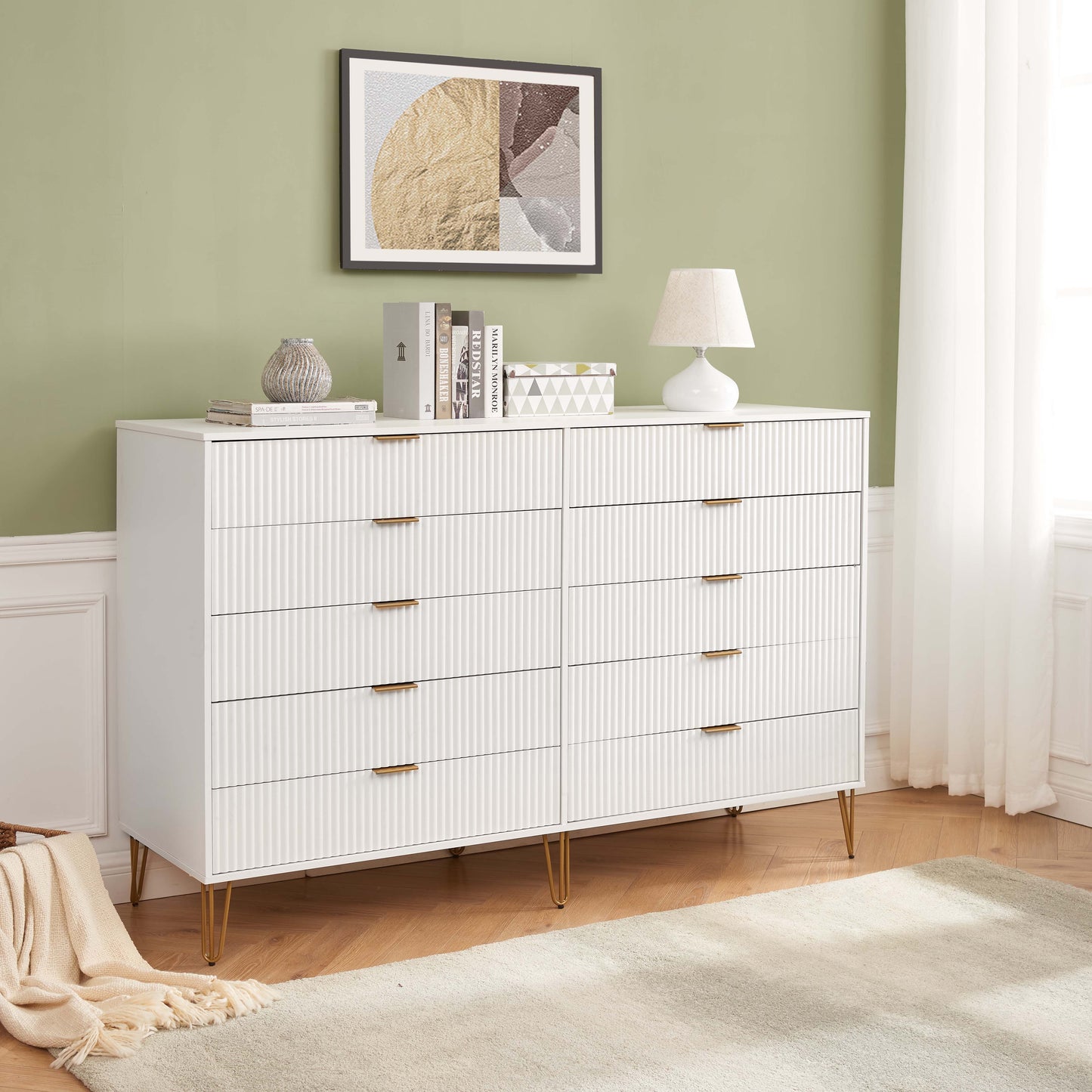 Manhattan Comfort DUMBO Modern 10-Drawer Double Tall Dresser in White DR004-WH