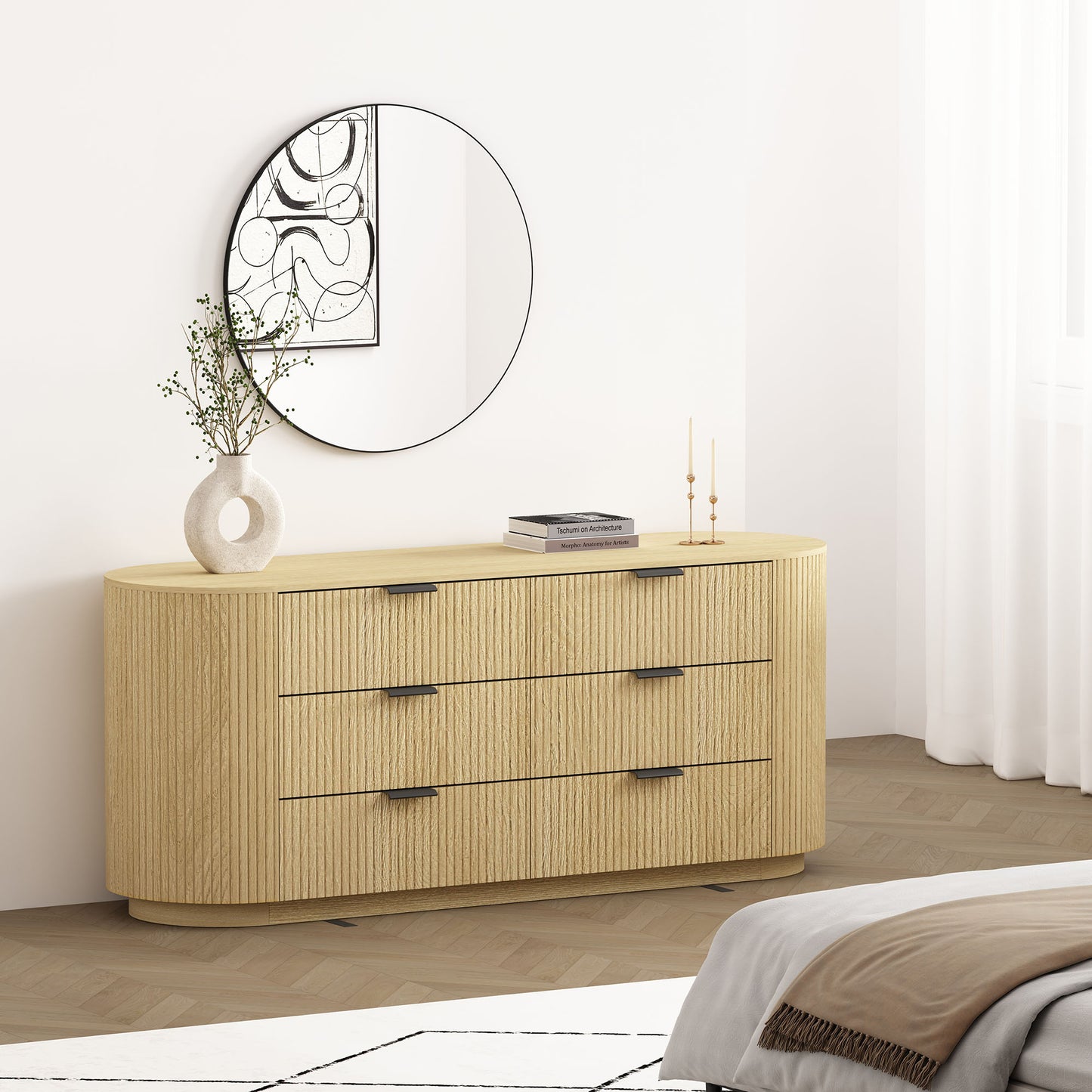 Olivia Modern 71" Dresser in Natural Oak (6-Drawer) DR010-NO