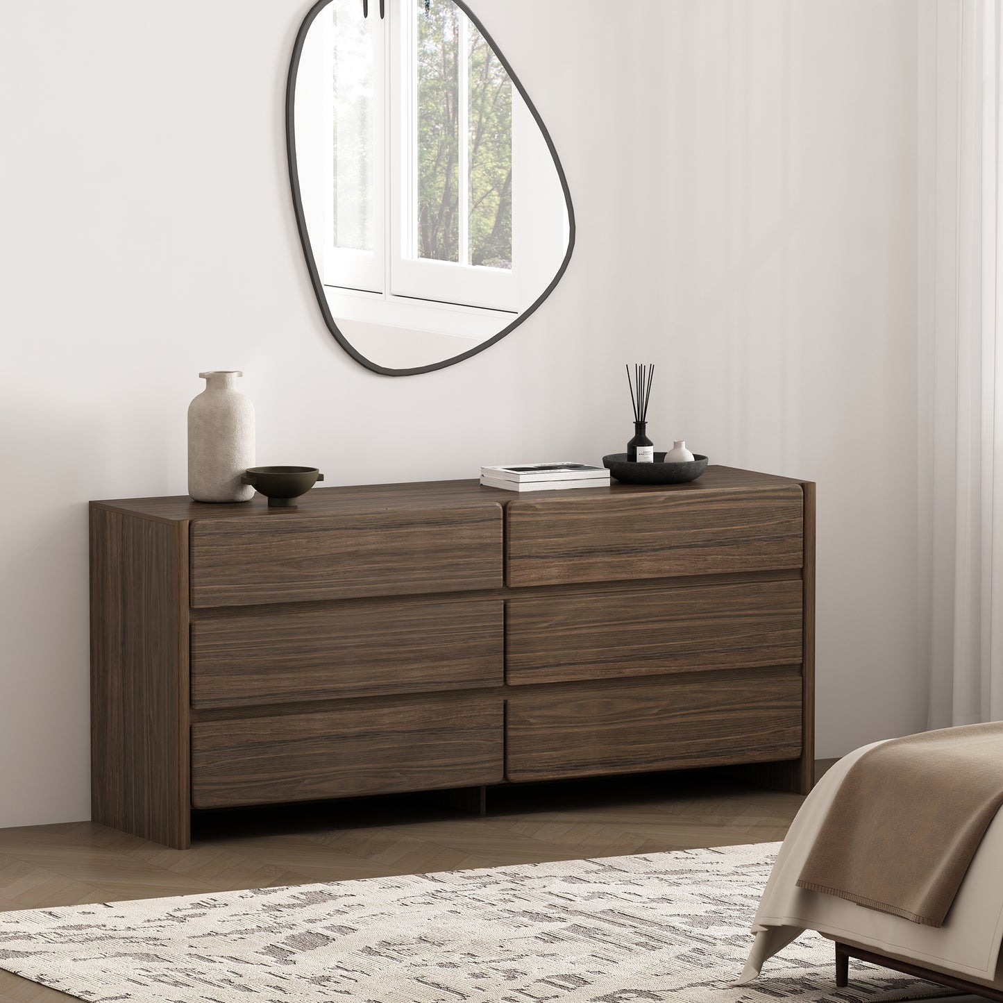 Linda Modern 72" Dresser in Walnut Brown (6-Drawer) DR011-BR
