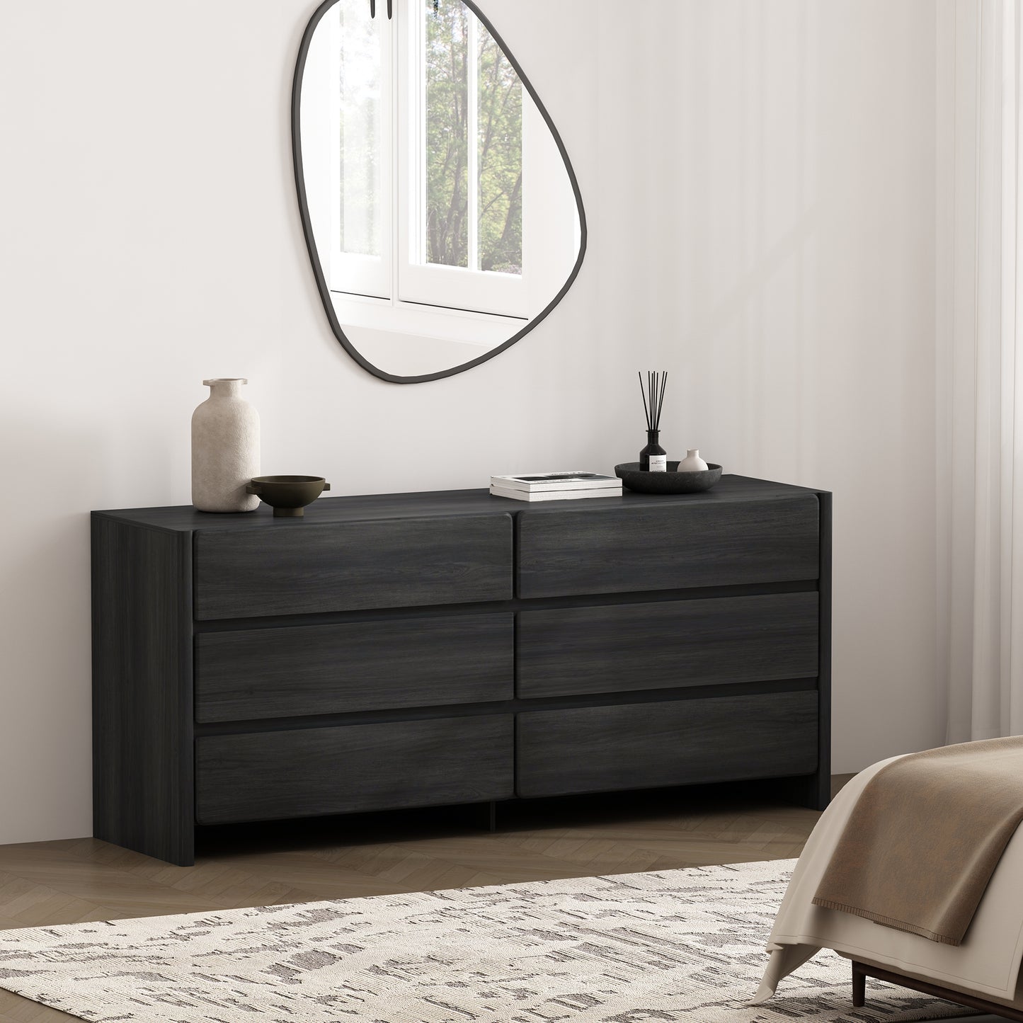 Linda Modern 72" Dresser in Charcoal Gray (6-Drawer) DR011-GY
