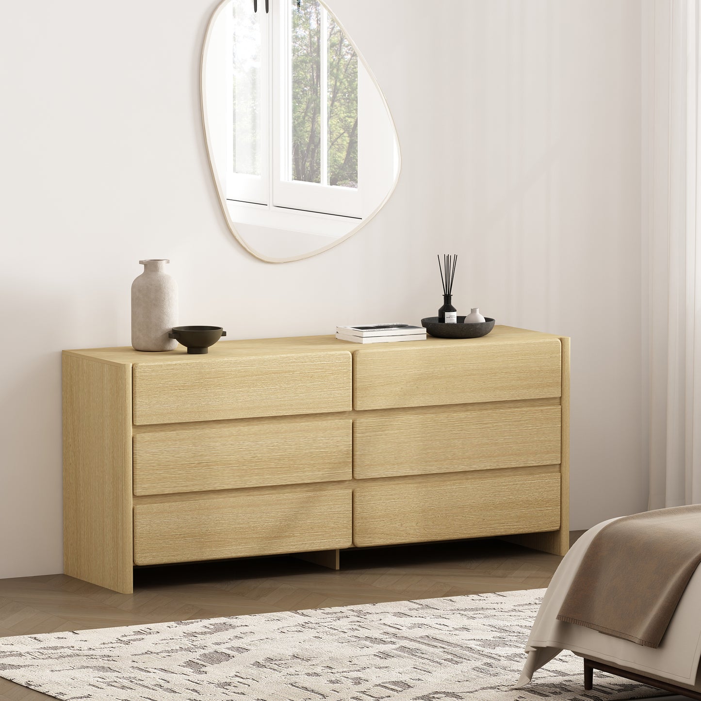 Linda Modern 72" Dresser in Natural Oak (6-Drawer) DR011-NA