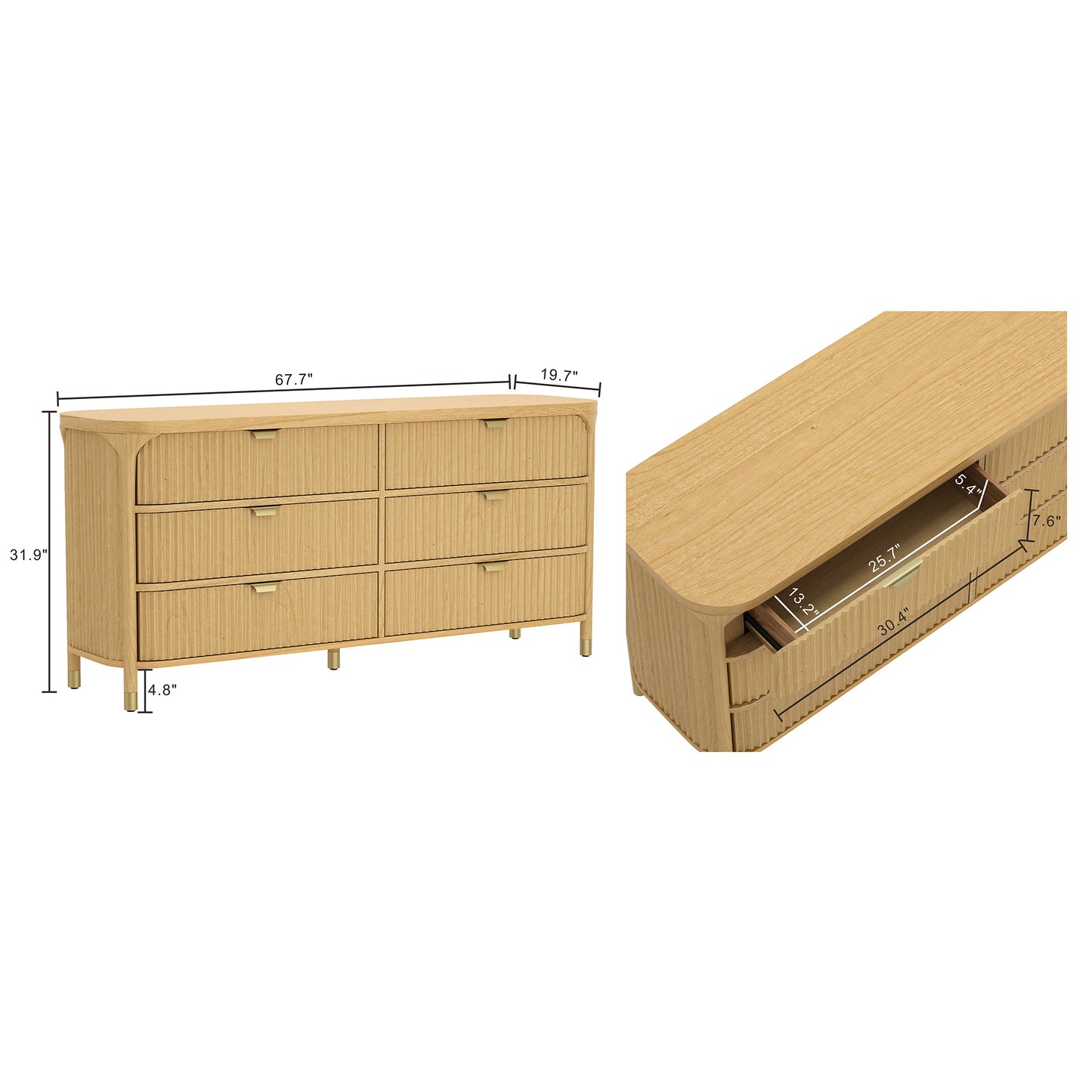 Park Contemporary 68" Dresser in Natural (6-Drawer) DR1526-1