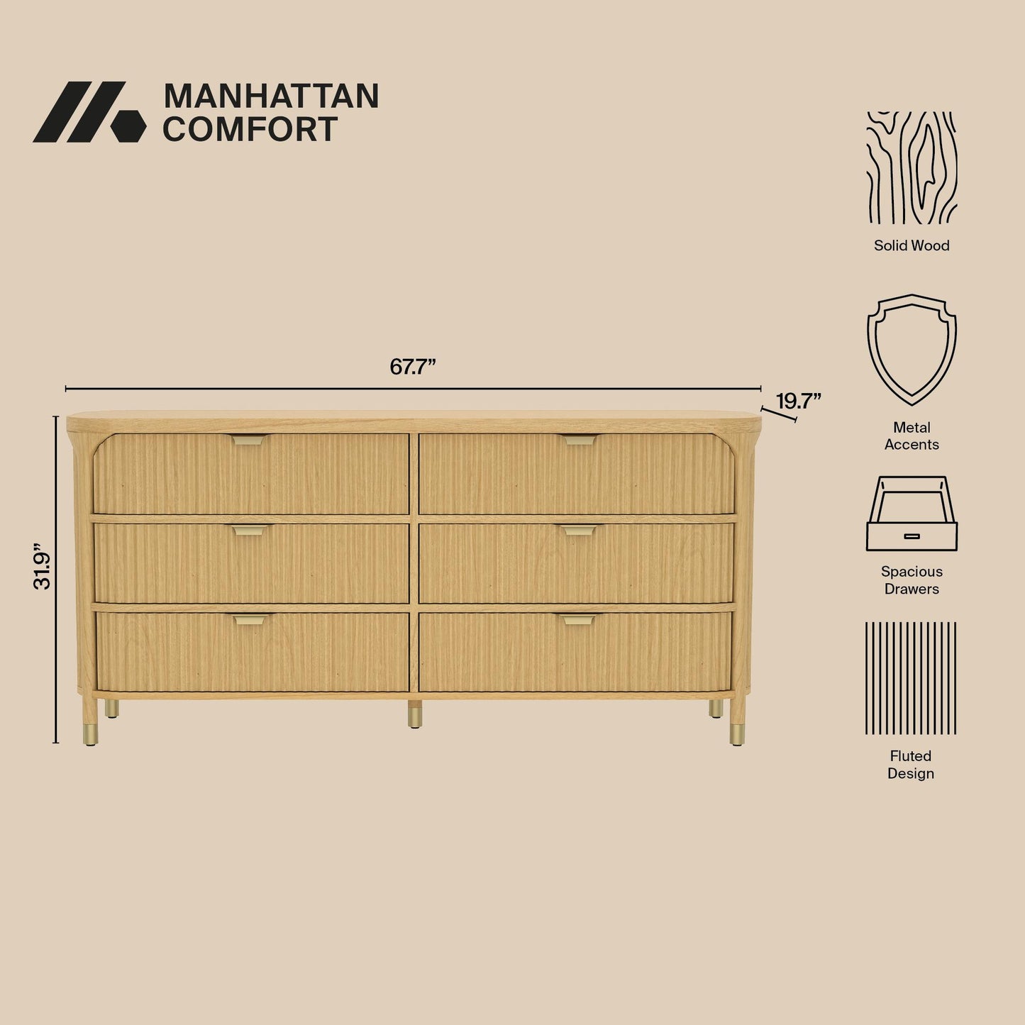 Park Contemporary 68" Dresser in Natural (6-Drawer) DR1526-1