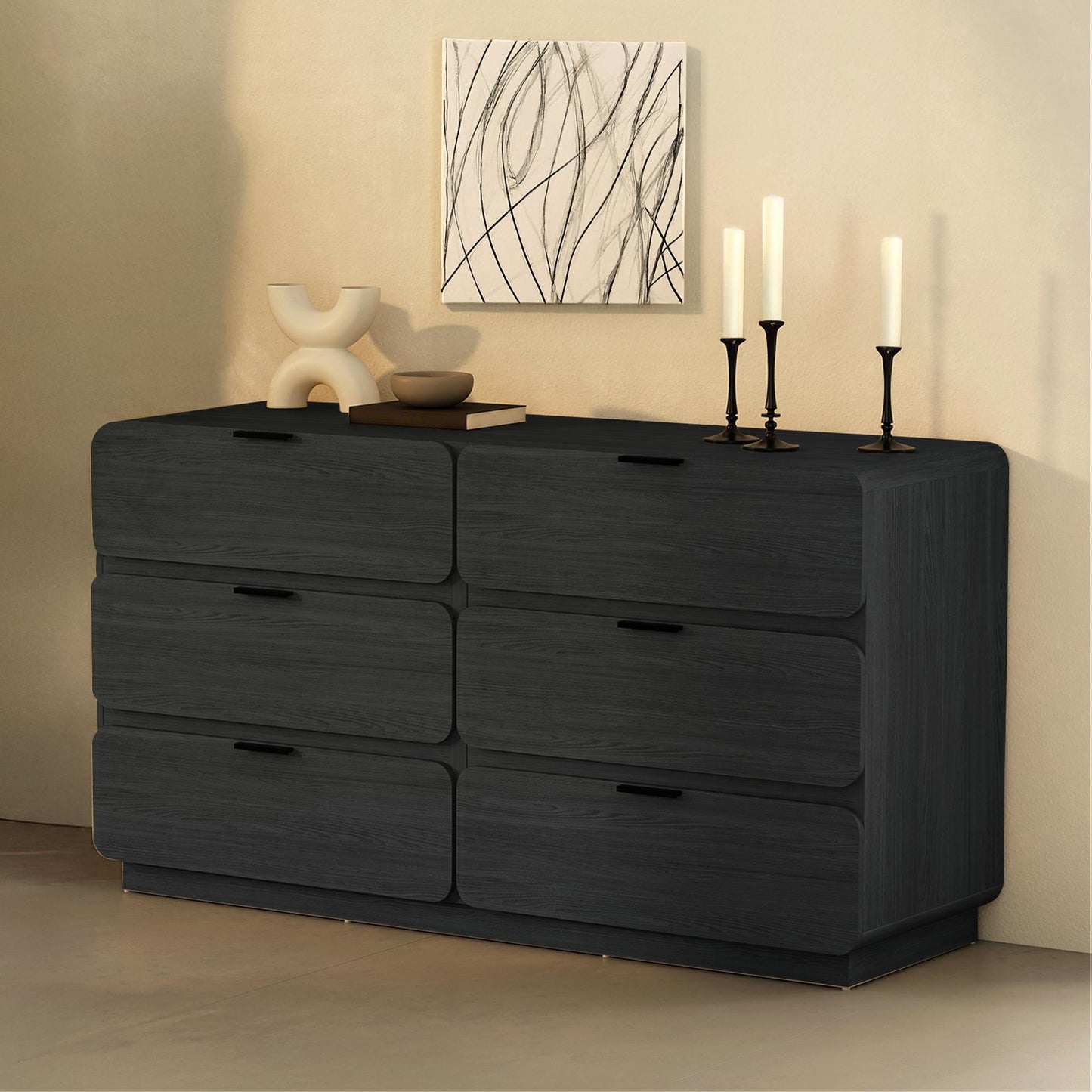 Chrystie Contemporary Modern 60" Dresser in Black (6-Drawer) DR1606-2