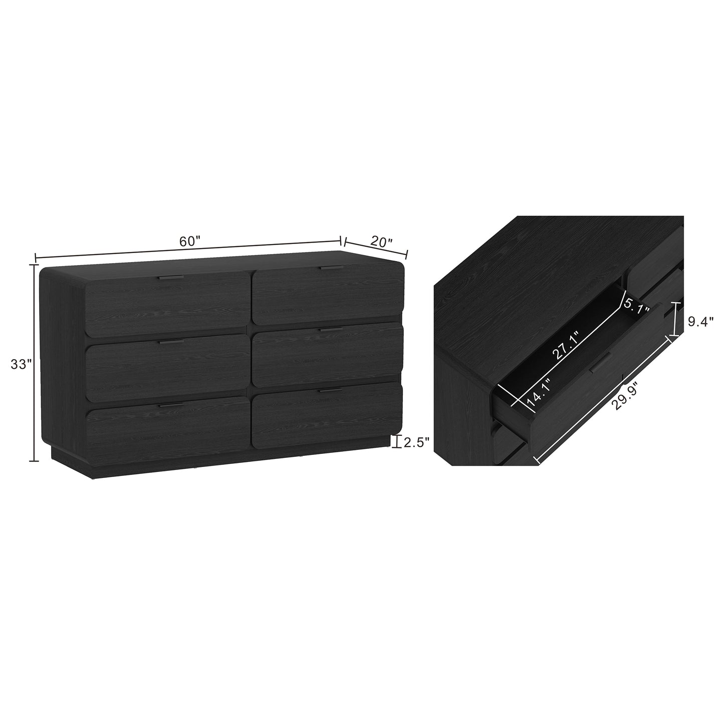 Chrystie Contemporary Modern 60" Dresser in Black (6-Drawer) DR1606-2