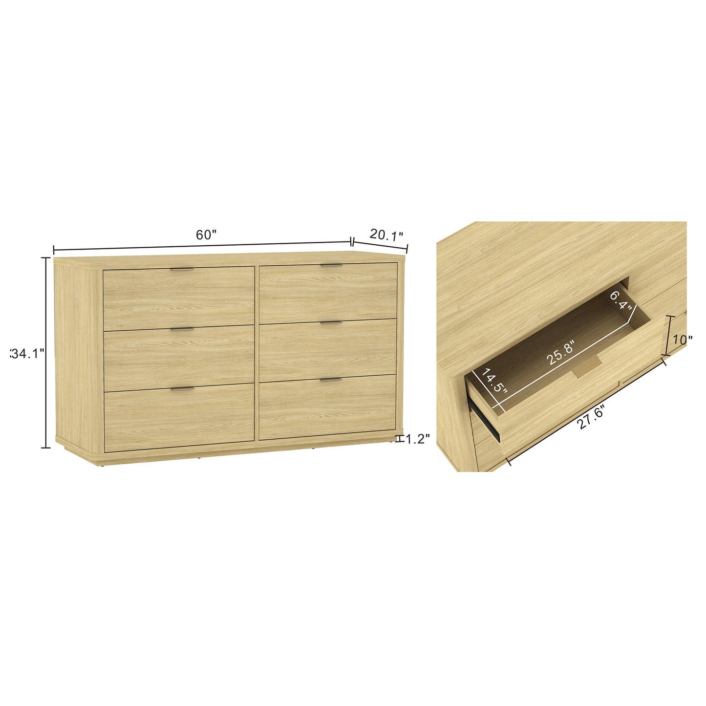 Evalyn Modern 60" Dresser in Natural (6-Drawer) DR1607-1