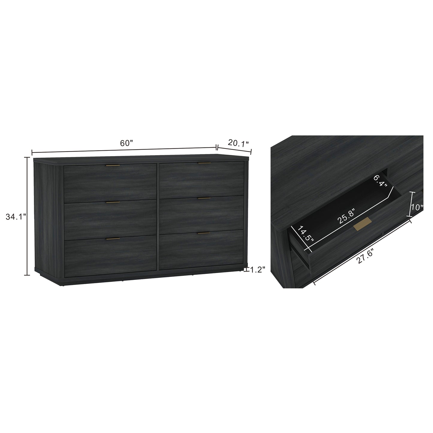 Evalyn Modern 60" Dresser in Charcoal Gray (6-Drawer) DR1607-3