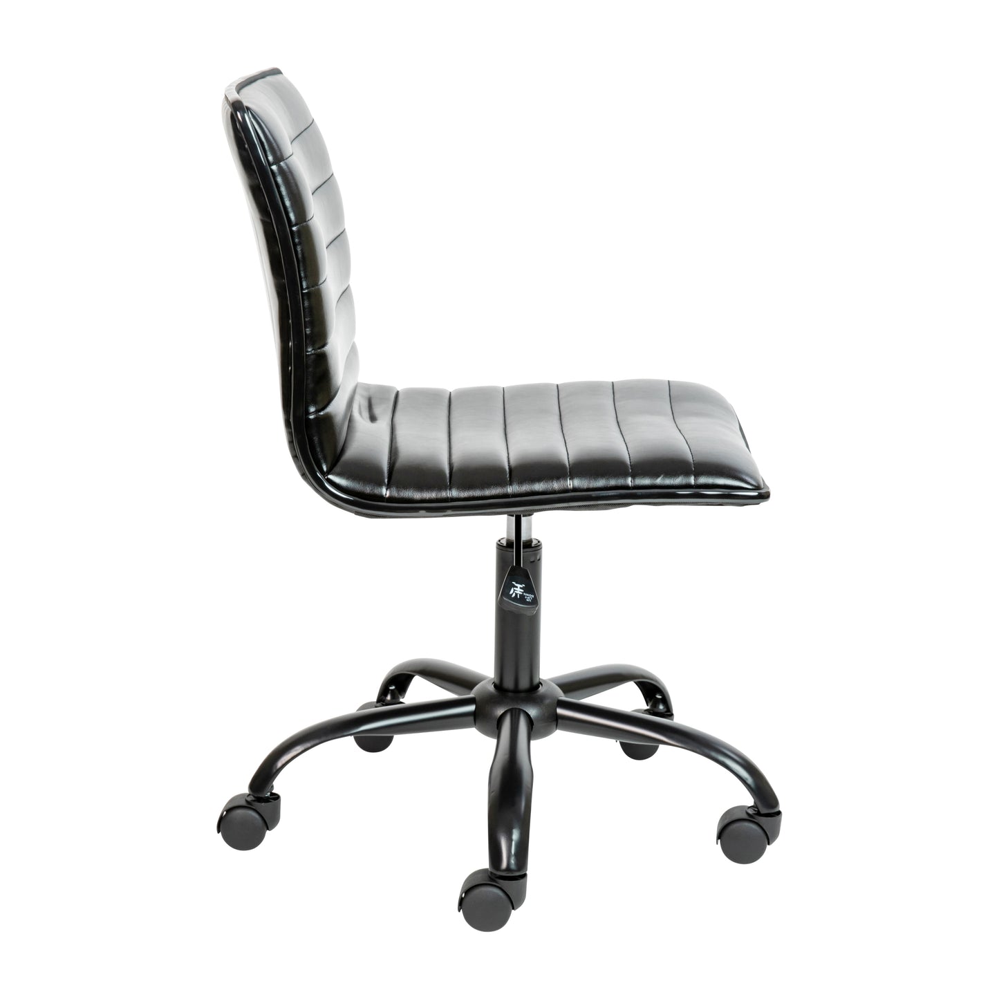 Alan Low Back Designer Armless Black Ribbed Swivel Task Office Chair with Black Frame and Base Black Vinyl/Black Frame