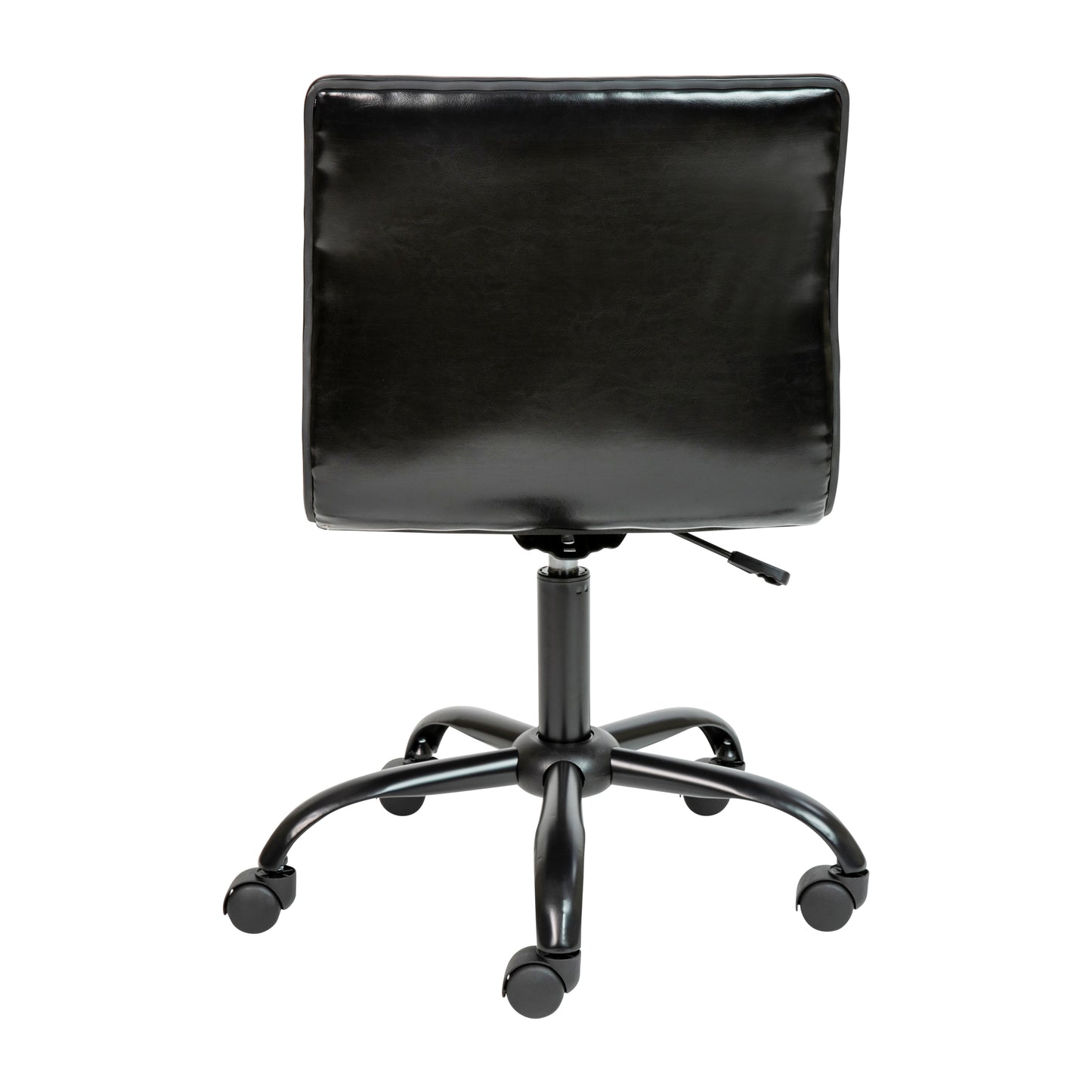 Alan Low Back Designer Armless Black Ribbed Swivel Task Office Chair with Black Frame and Base Black Vinyl/Black Frame